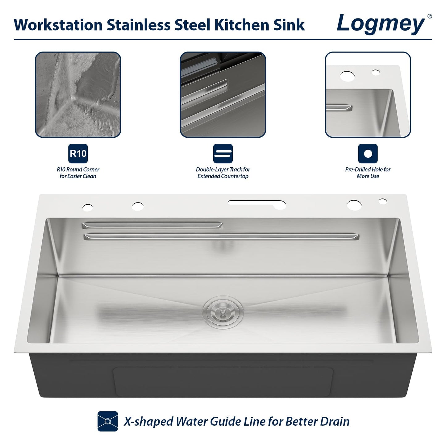 Logmey 36" Smart Dual Waterfall Sink with Digital Display,Water Purifier,Nano PVD Drop in Kitchen Sink with Faucet,16 Gauge Stainless Steel Sinks with Temperature Control Knob,5 Buttons,36x19x9