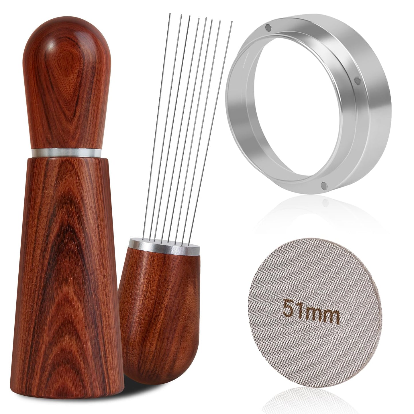 Reoszeank 51mm Espresso Accessories Kit, WDT Tool, Dosing Funnel and Puck Screen Set, 316 Stainless Steel Needle Coffee Distribution Stirrer Fits Delonghi 51 mm Espresso Machines and Portafilter