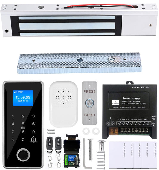 Waterproof Fingerprint Access Control Kit, 600LBS Holding Force NC Mode Magnetic Lock, IP68 Metal Keypad Supports Fingerprint, Password, RFID Card & Remote Unlock for Door Security