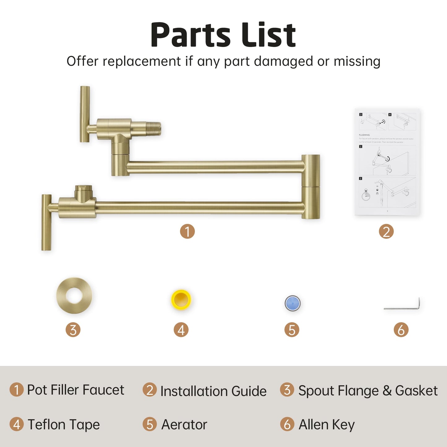 KES Gold Pot Filler with Heat-Resistant Cartridge, 26" Brushed Gold Pot Filler Faucet Over Stove, Wall Mount Kitchen Faucet Double Joints, Stainless Steel, NSF Certified, KN927LFF18-BZ