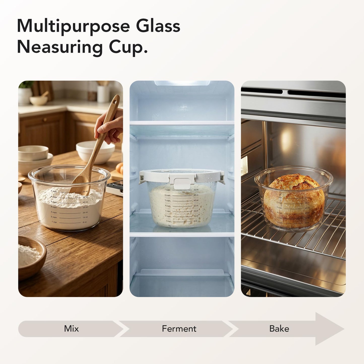 Genicook Glass Measuring Cup with Lid, 2 Pack (24 & 71 oz), BPA Free Borosilicate, Airtight Leakproof, Ideal for Sourdough Starter, Fermentation & Baking, Microwave & Oven Safe