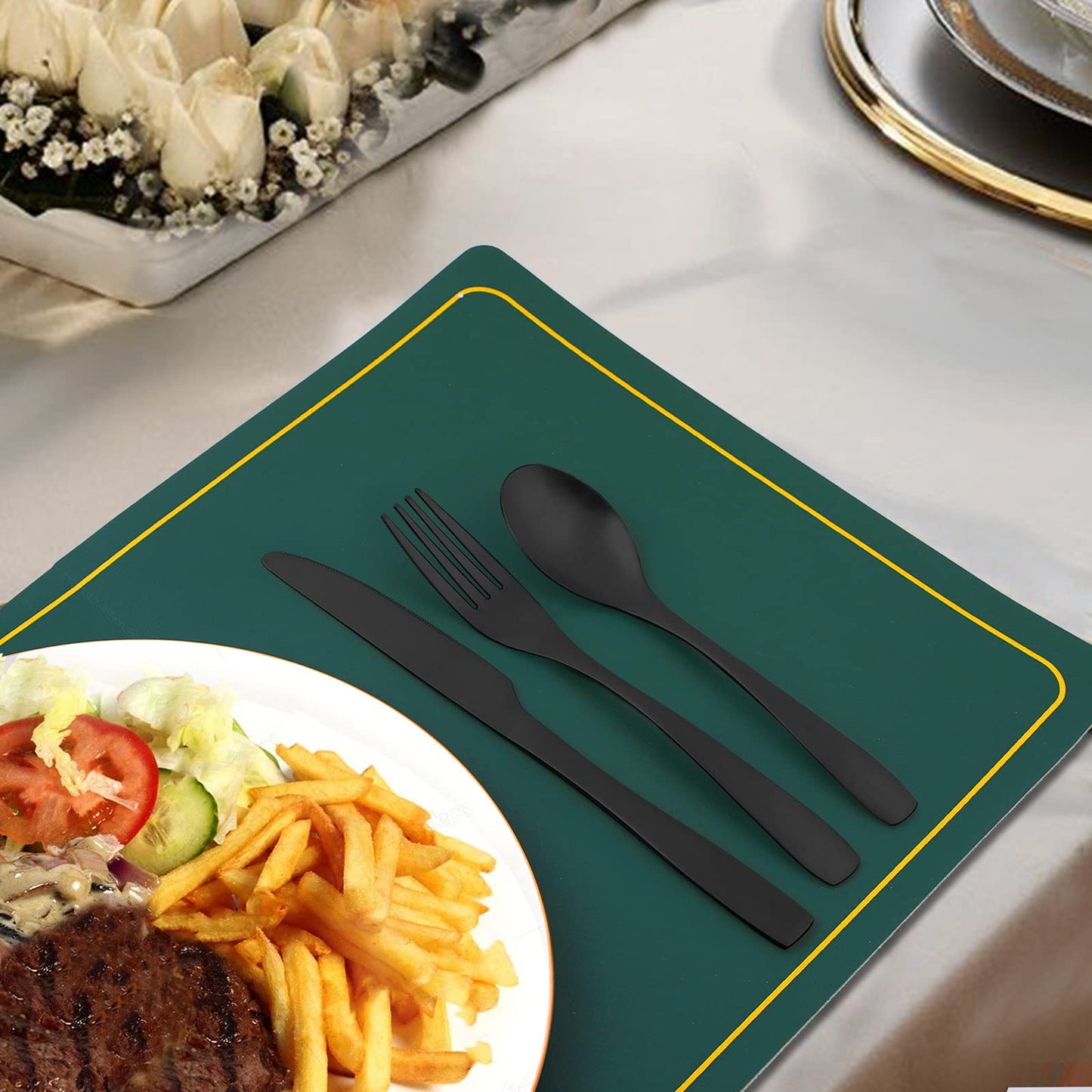 40 Piece Silverware Set, Bettlife Matte Black Silverware Set for 8, Stainless Steel Flatware, Utensil Sets Cutlery Set for New Apartment, Minimalist, Dishwasher Safe