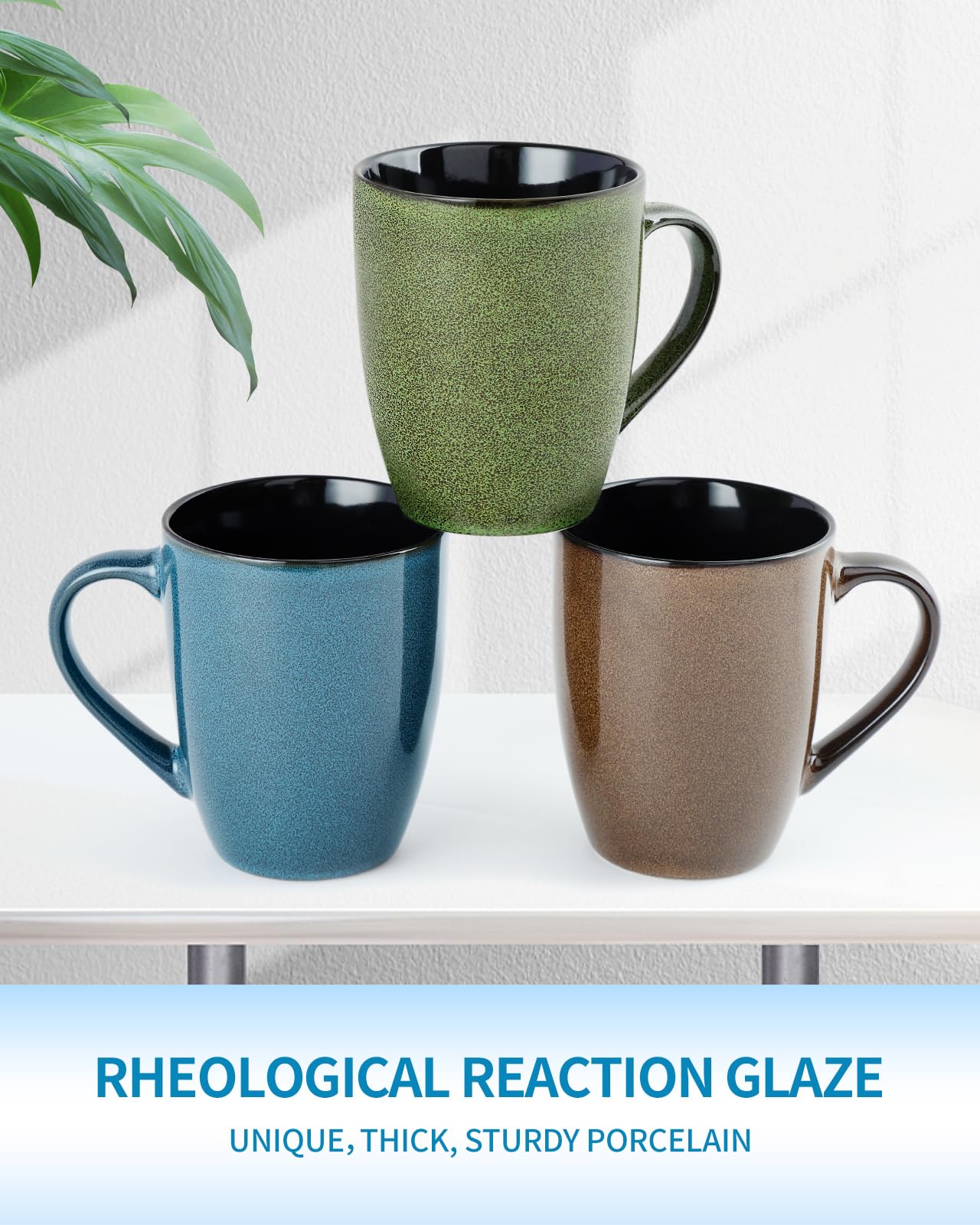 Ceramic Mugs 12oz,Set of 6,Large Ceramic Coffee Mugs for Men, Women, Dad, Mom, Coffee cups,Modern Coffee Mugs With Handle For Tea,Latte,Cappuccino,Cocoa. (6 Pack)