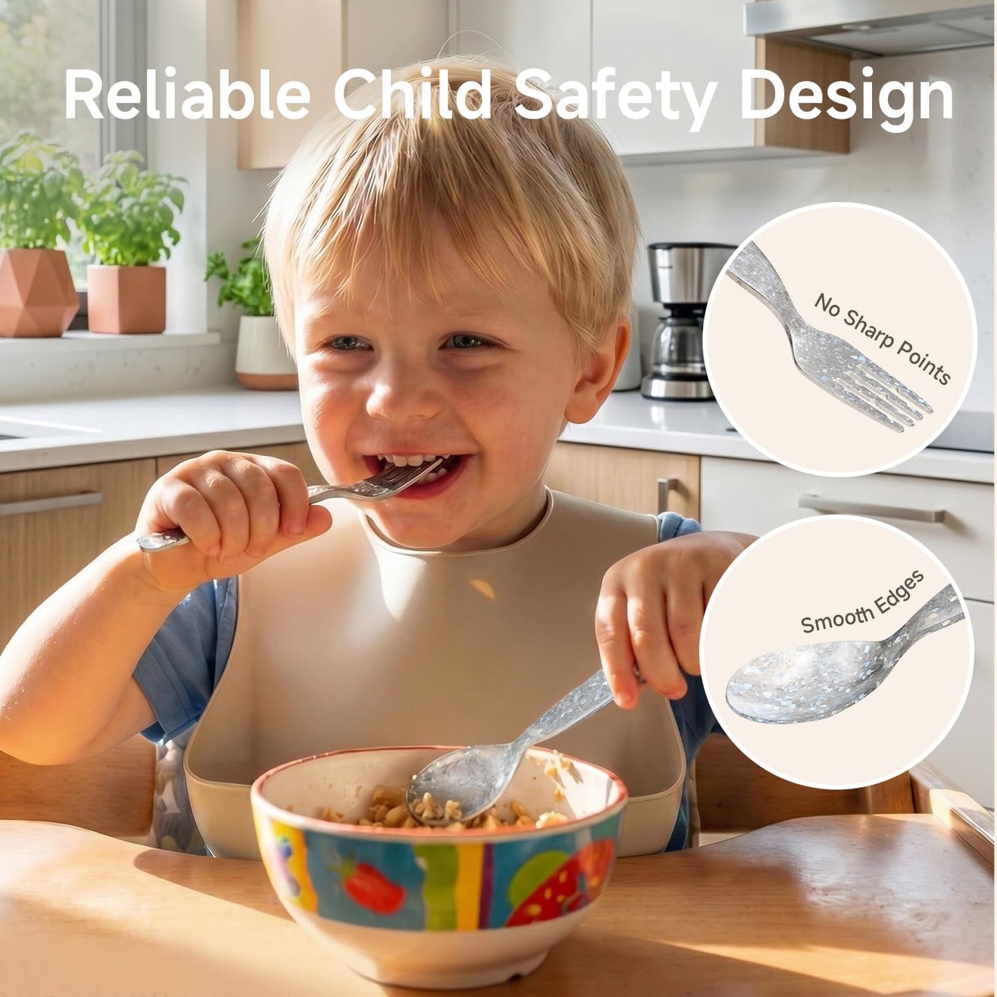 KINGSTONE Pure Titanium Toddler Utensils Set, 2-Piece Fork & Spoon Gift Set, Lightweight Kids Silverware for Self-Feeding Training, Easy Grip, BPA-Free, Dishwasher-Safe, Silver