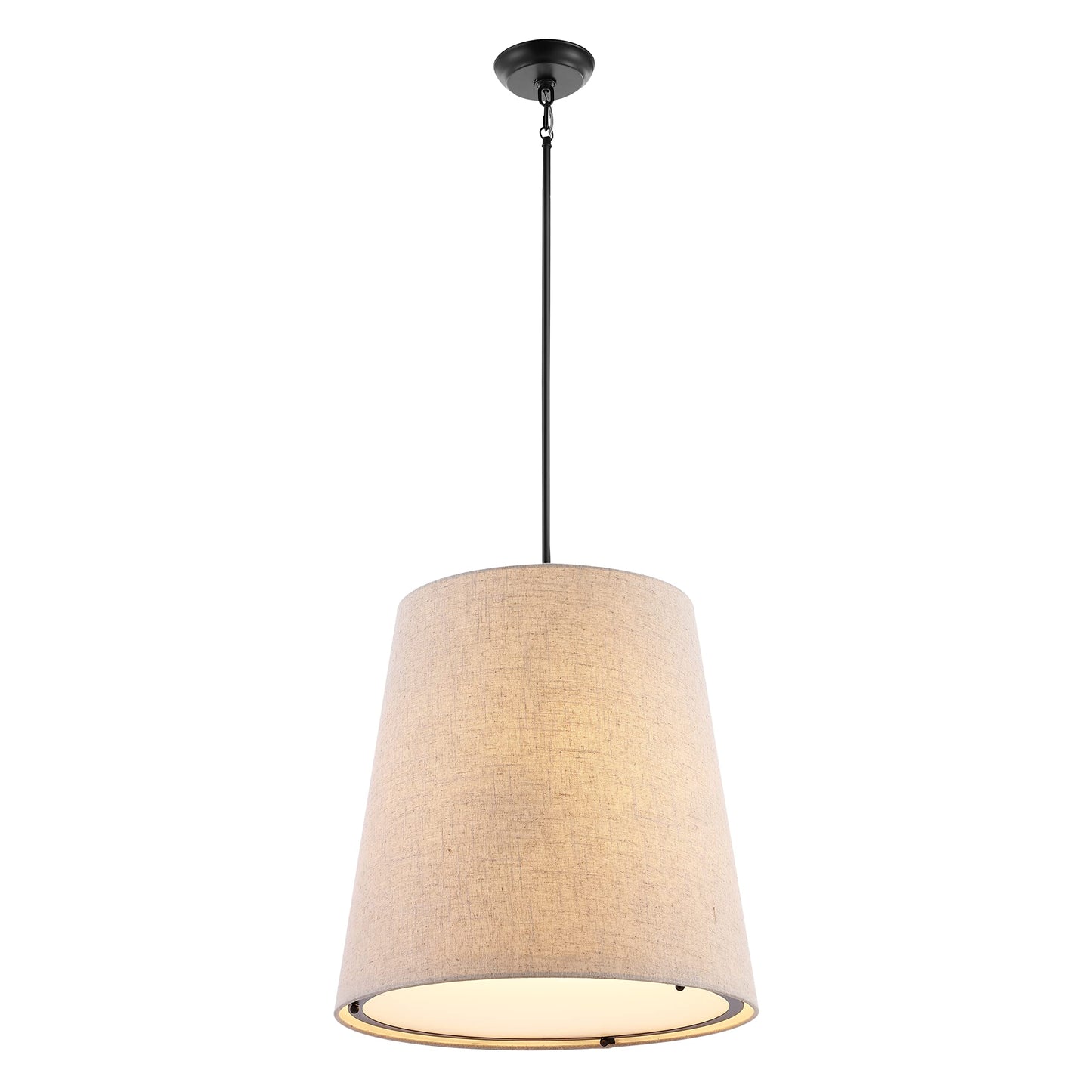 JONATHAN Y 18" Oil Rubbed Bronze 1-Light Iron and Linen Pendant Light, Modern Farmhouse Bohemian Empire Hanging Ceiling Fixture, Adjustable Height, LED Bulb Included JYL1314A