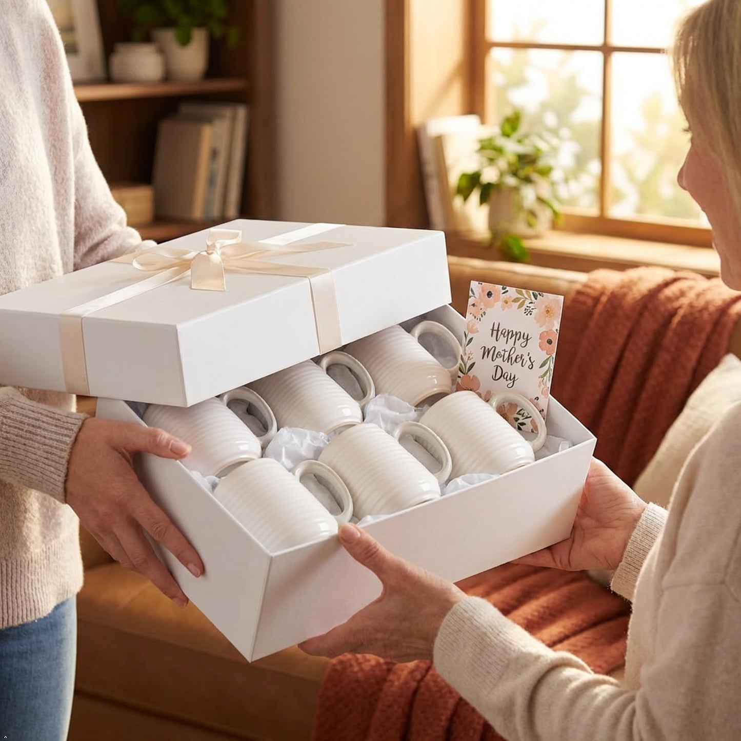 JINGUS Coffee Mugs, 15 Ounce Coffee Cups Set of 6, Ceramic Tea Cups for Latte Milk Cappuccino Cocoa Mocha, Creamy White Mugs with Handle for Mom and Dad as Gifts, Dishwasher & Microwave Safe