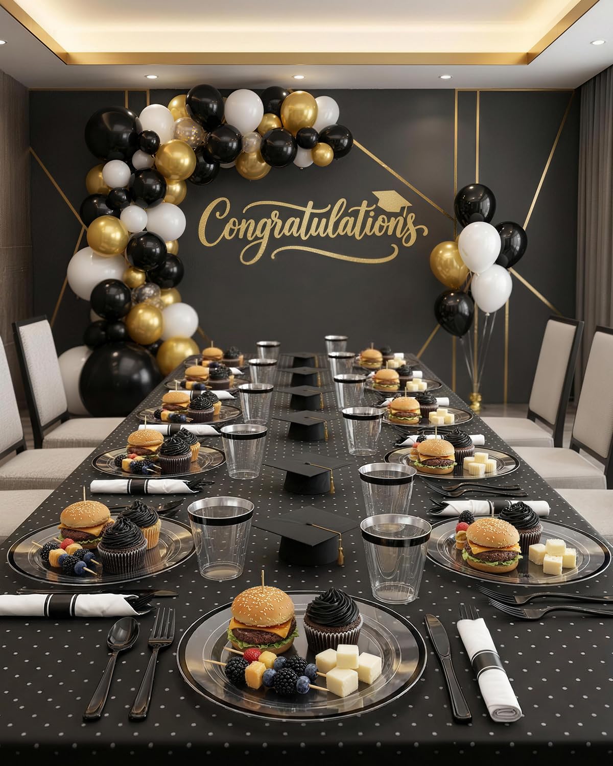BESTVIP 350Pcs Clear Black Plastic Plates for Party, Disposable Dinnerware Set for 50 Guests, 100 Plastic Plates, 50 Cups, 50 Pre-Rolled Napkins with Cutlery for Graduation Party, Wedding, Halloween