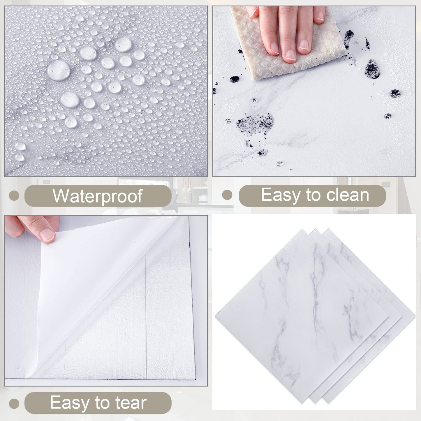 Spiareal 48 Pieces Peel and Stick Floor Tiles Vinyl Flooring 12 x 12 Inch Stick on Floor Tile Self Adhesive Waterproof DIY for Bathroom Kitchen Bedroom Living Room(White Marble)