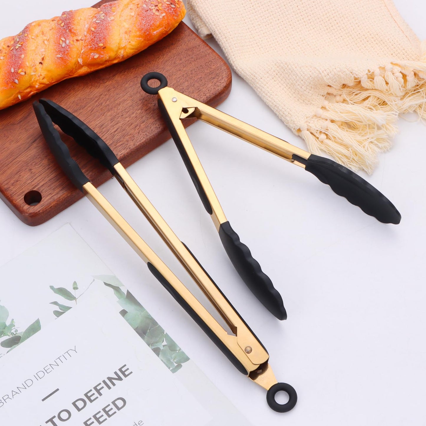 Mafier Stainless Steel Classic Kitchen Serving Food Party Gold Tongs 9" and 12" Cooking Tong with BPA Free Silicone Tips, Dishwasher Safe Serving Tools(set of 2)