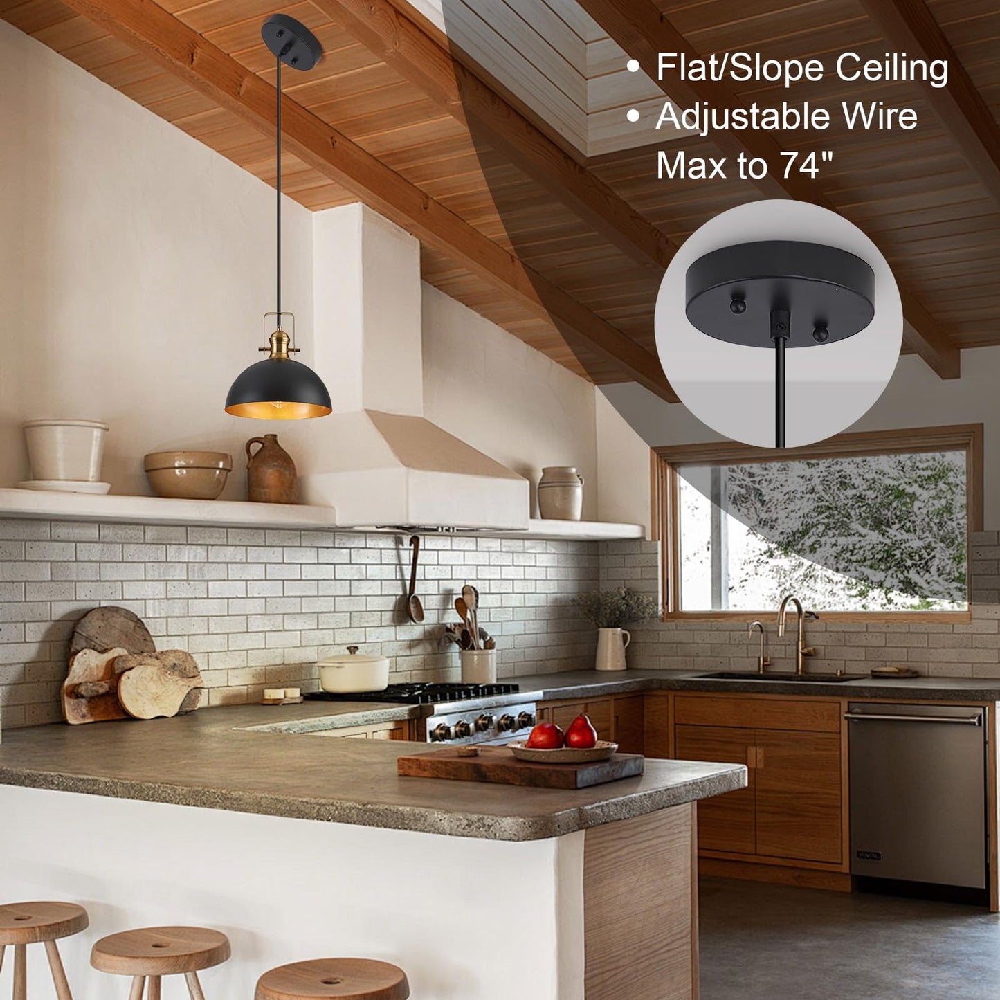 Haolaike 12 Inch Pendant Lights for Kitchen Island Matte Blacks Farmhouse Pendant Light fixtures Adjustable Height Dome Hanging Light for Dinning Room Bedroom Hallway,3 Packs