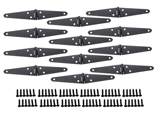 QCAA Light Strap Hinge, Steel, 2-Layered Powder Coated, 4", Elegant Frosted Matte Black, 12 Pack, Made in Taiwan