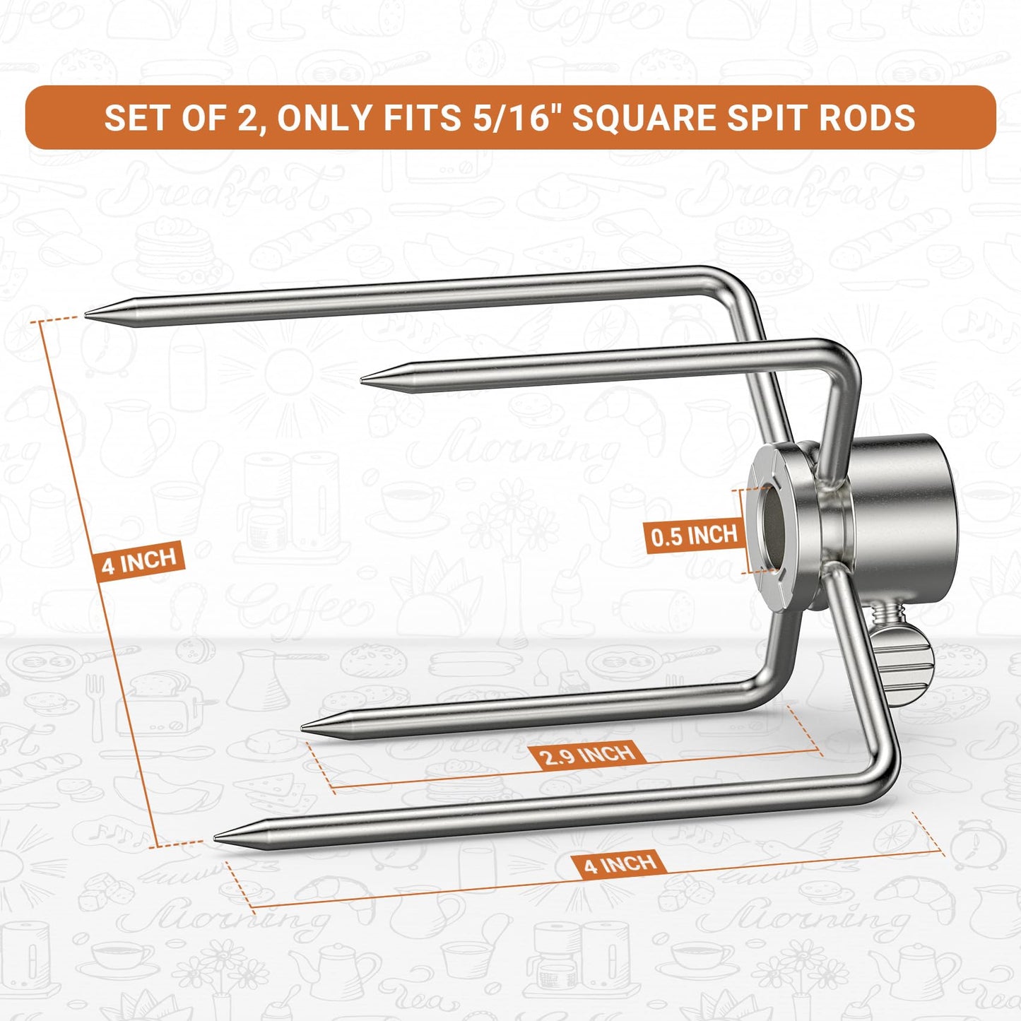 Onlyfire 6007 Stainless Steel Grill Rotisserie Meat Forks(1-Pair)- Only Fits 5/16" Square Spit Rods