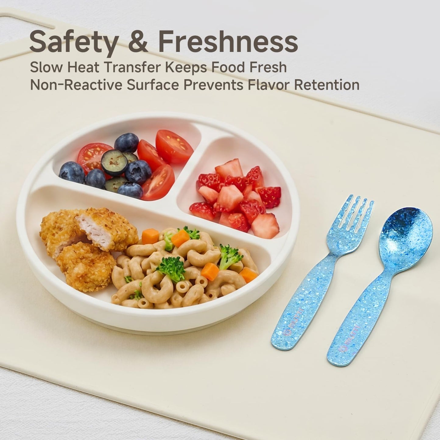KINGSTONE Toddler Utensils Set, Pure Titanium 2-Piece Fork & Spoon Gift Set, Lightweight Kids Silverware for Self-Feeding Training, Easy Grip, BPA-Free, Dishwasher-Safe, Blue