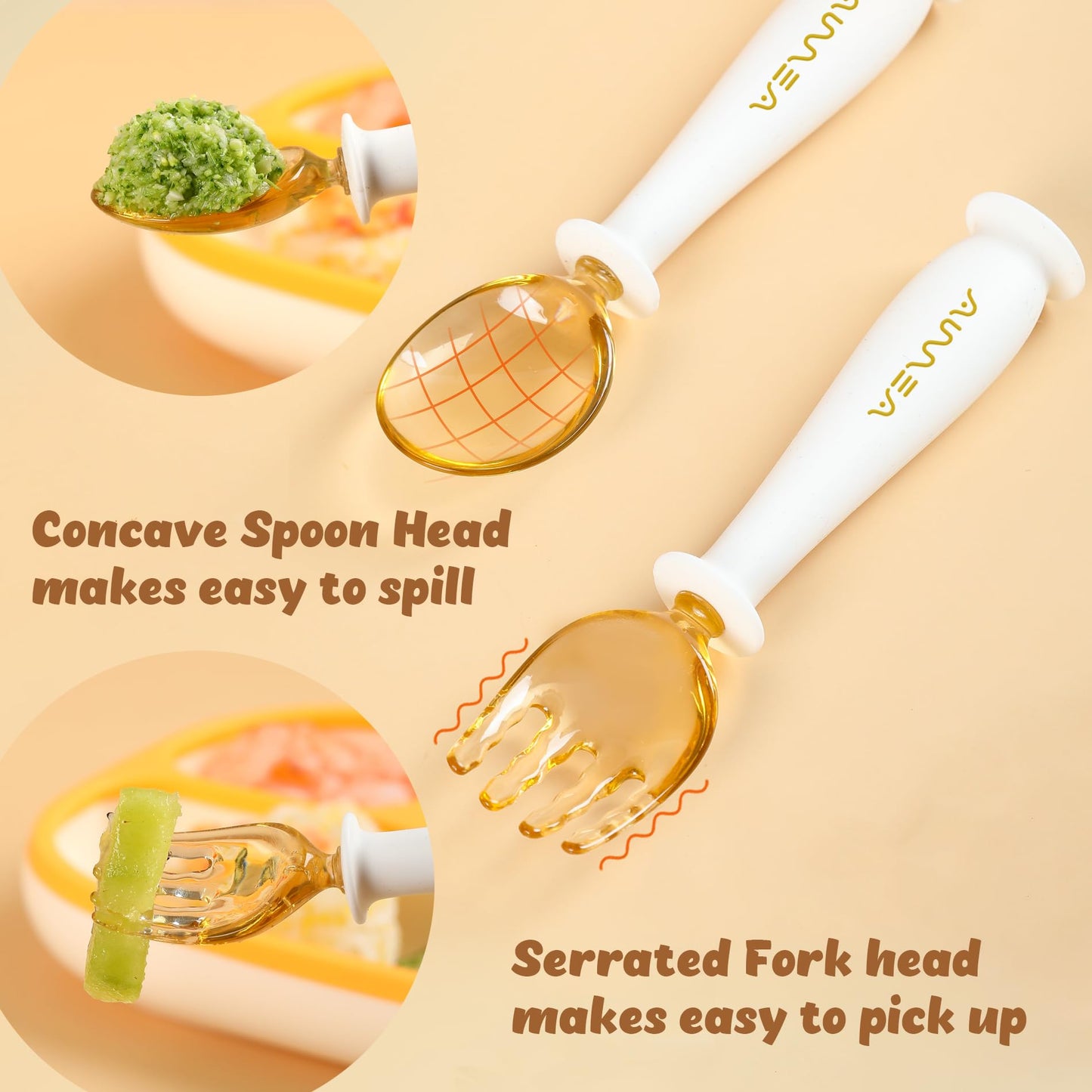 PPSU Toddler Fork and Spoon Set with Travel Case – Baby Utensils for Self-Feeding, Soft Silicone Grip Bendable Handles, Stain Resistant Easy Clean BLW Essentials for 6 months - 3 Years Old