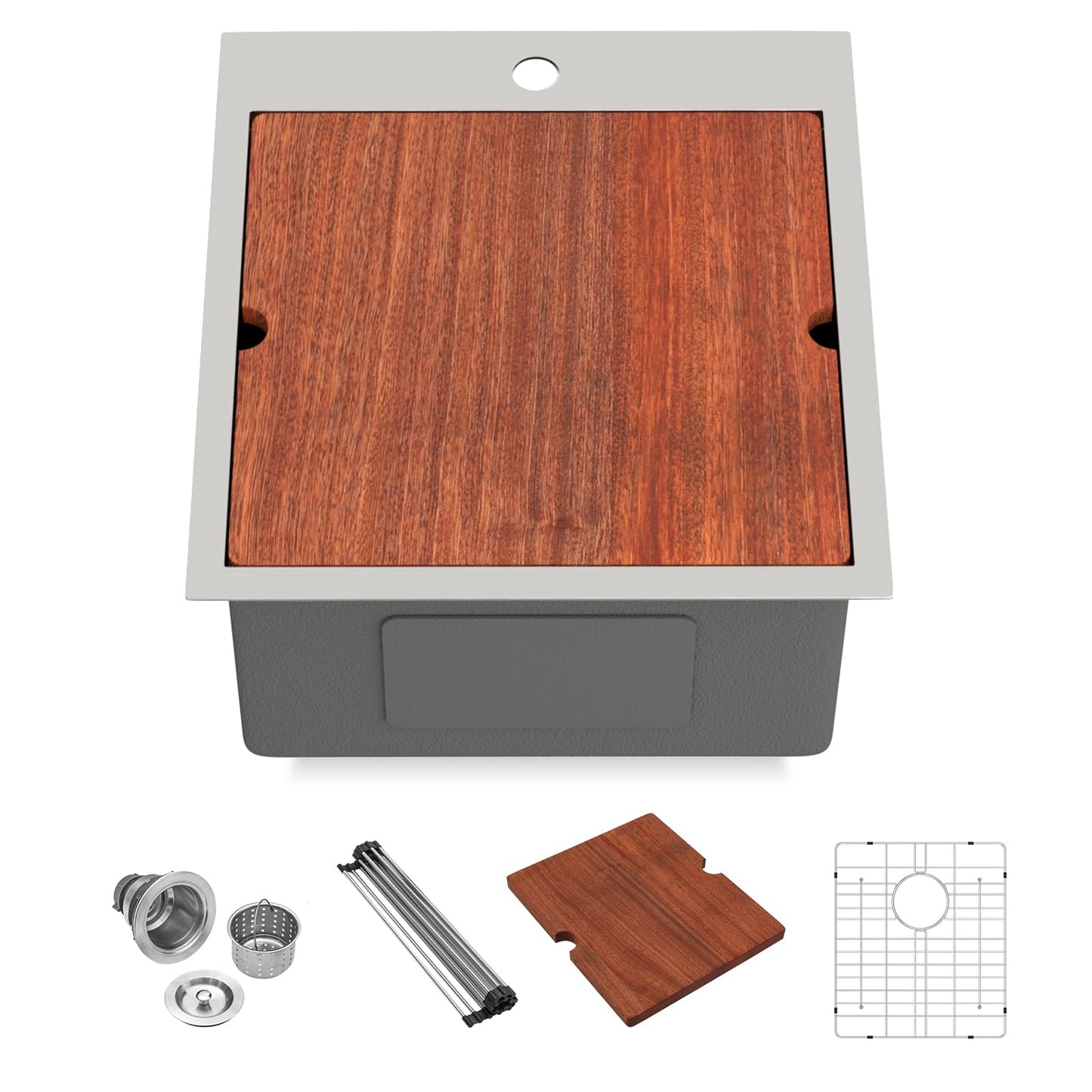 Lordear 18x20 Inch Drop In Topmount Bar Sink - 16 Gauge Stainless Steel Single Bowl Ledge Workstation, for RV/Kitchen/Camper/Wet Bar with Cutting Board