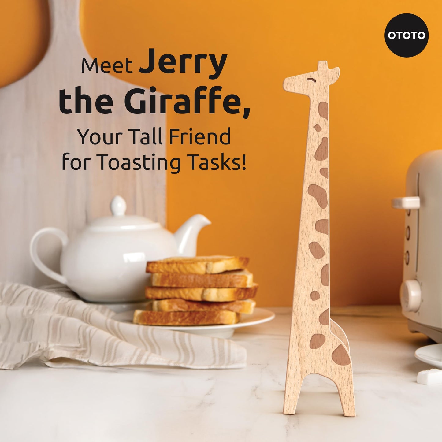 Bundle of 2! OTOTO Jerry the Giraffe Toaster Tongs + OTOTO Red the Crab Silicone Utensil Rest