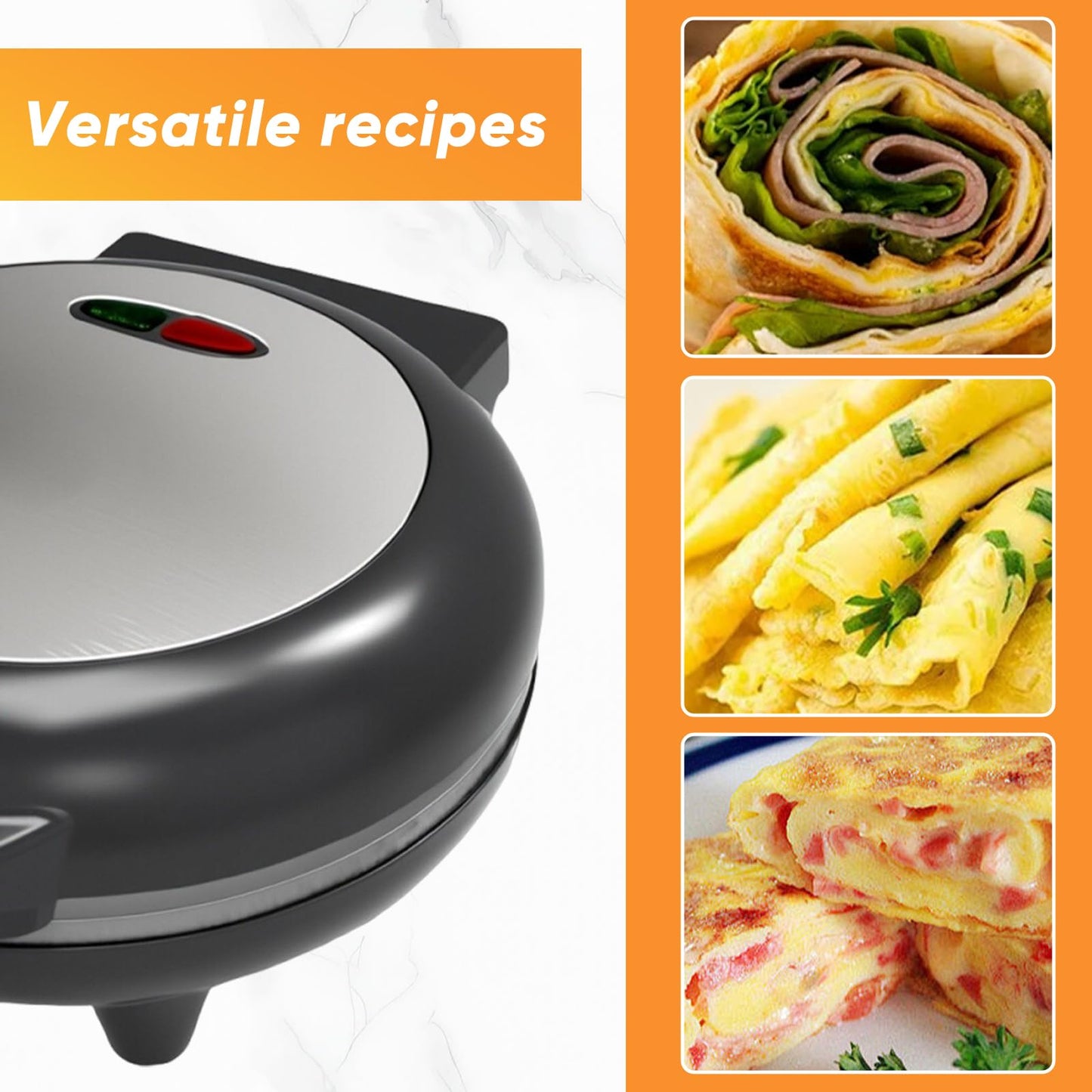 SakerPlus Dual-Zone Electric Omelette Maker, 1000W Rapid Double-Sided Egg Cooker with Non-Stick Plates,Compact Breakfast Maker for 2 Omelettes Simultaneously, Cool-Touch Handle for Home,Dorm&Travel