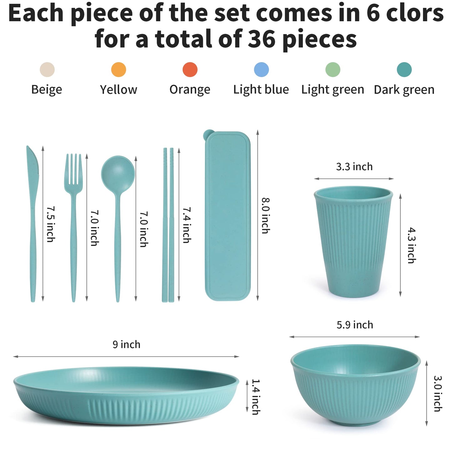 Becutlery Wheat Straw Dinnerware Sets, Unbreakable Dinnerware Set for 6,Reusable Lightweight Tableware Dinner Dishes, Bowls, Cups, tableware, 24pcs Dinnerware Microwave & Dishwasher & Kids Safe