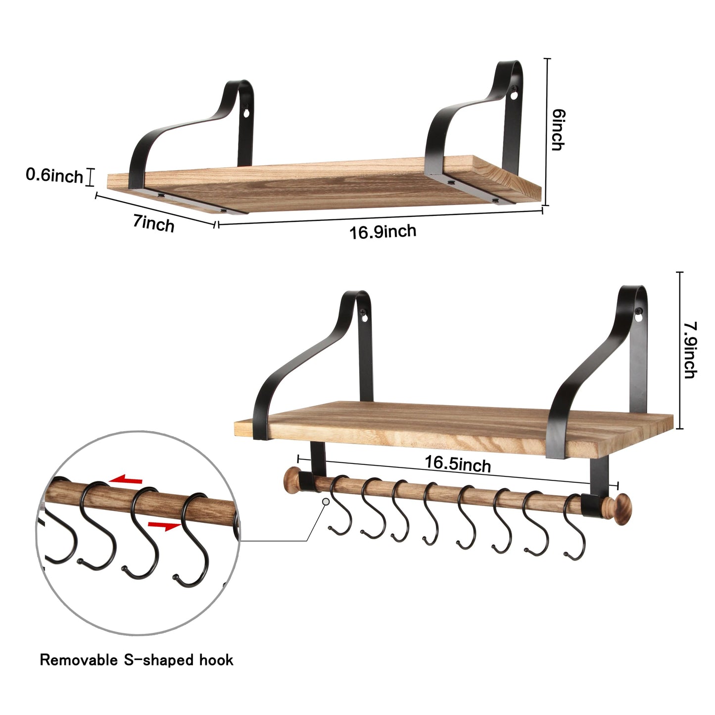 Gurfury Wooden Hanging Pot Rack with 8 Hooks - Farmhouse Style Wall Mount Multifunctional Cookware Organizer Rack Kitchen Storage for Pans Utensils (Natural)
