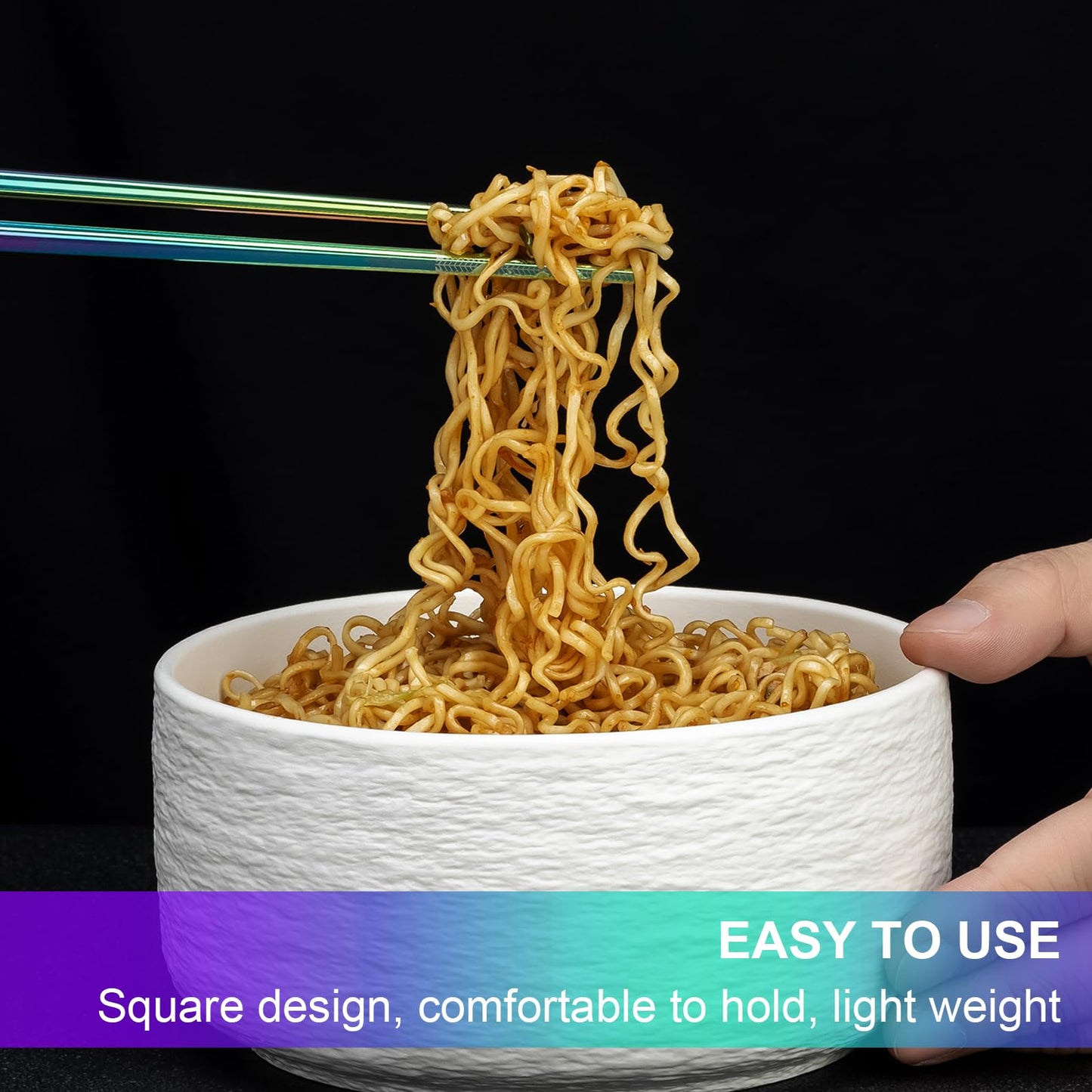 FOFAYU Metal Chopsticks Reusable 5 Pairs Multicolor Stainless Steel Chopsticks Dishwasher Safe Square Lightweight Non-Slip Chop Sticks Present Set