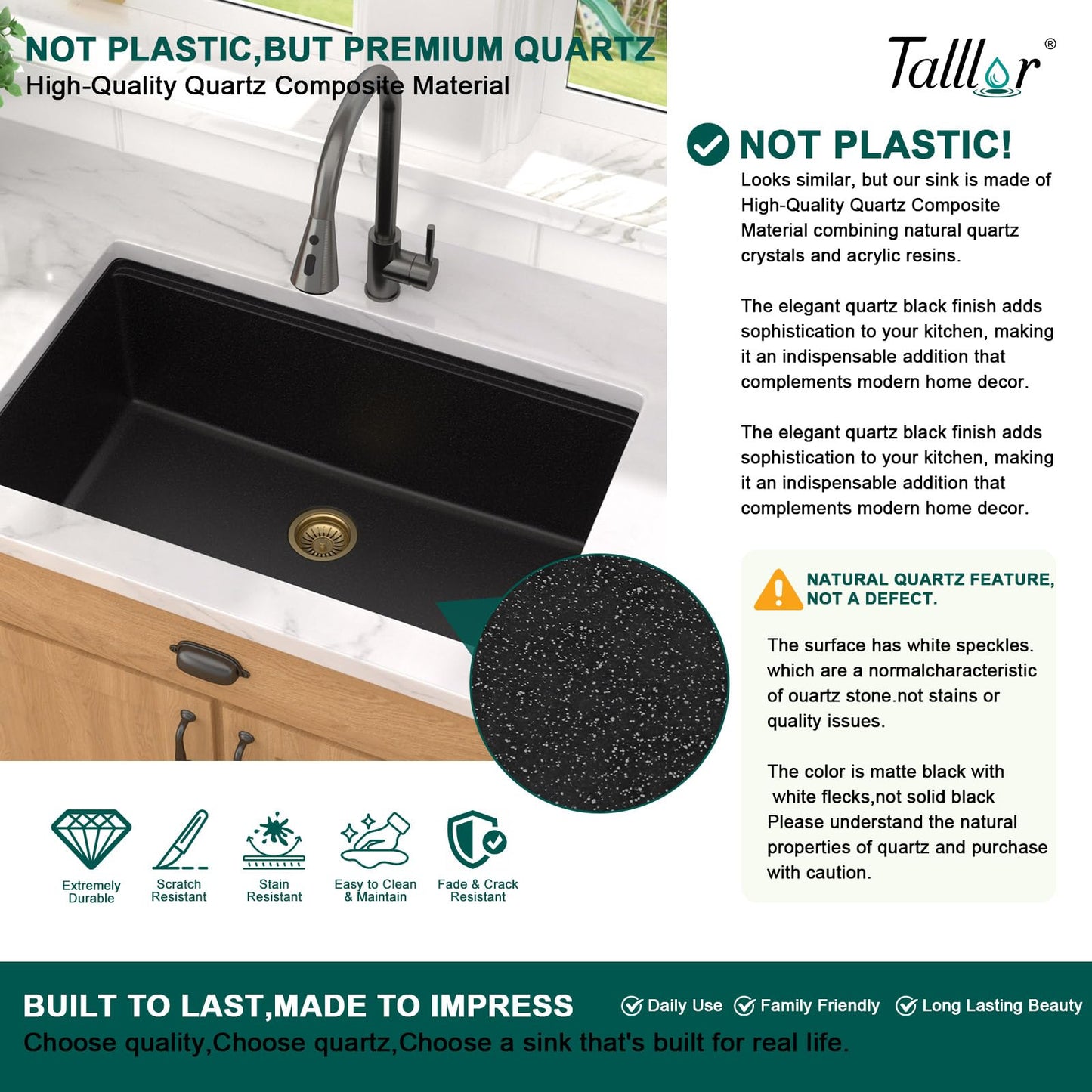 Talllor 21x18 Inch Undermount Bar Sink Workstation - Matte Black Granite Composite Single Bowl Classic Quartz Under Counter Wet Prep Sink for Kitchen Bar, RV, Boat, and Outdoor #TLGU-129