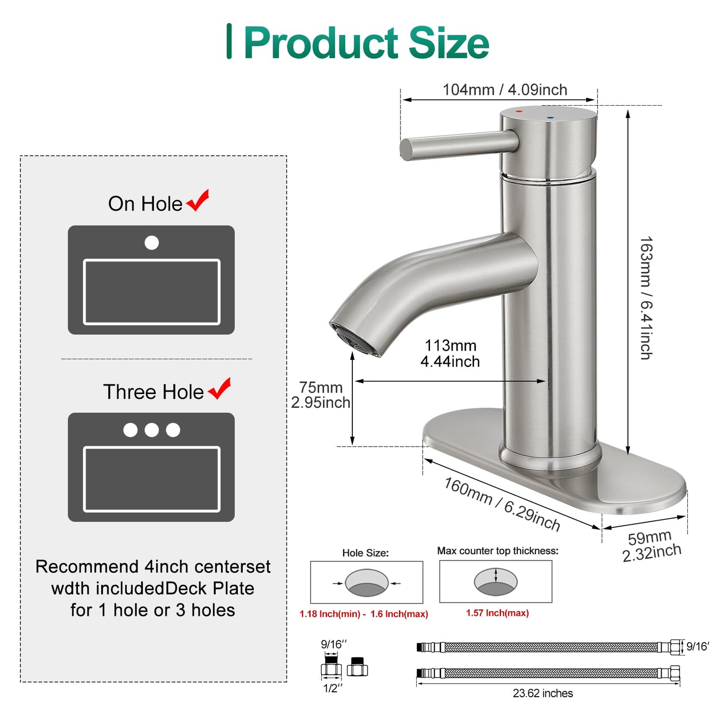 Bathroom Faucet Brushed Nickel One-Handle, Modern one Hole Bathroom Sink Faucet Lavatory Faucet with Deck