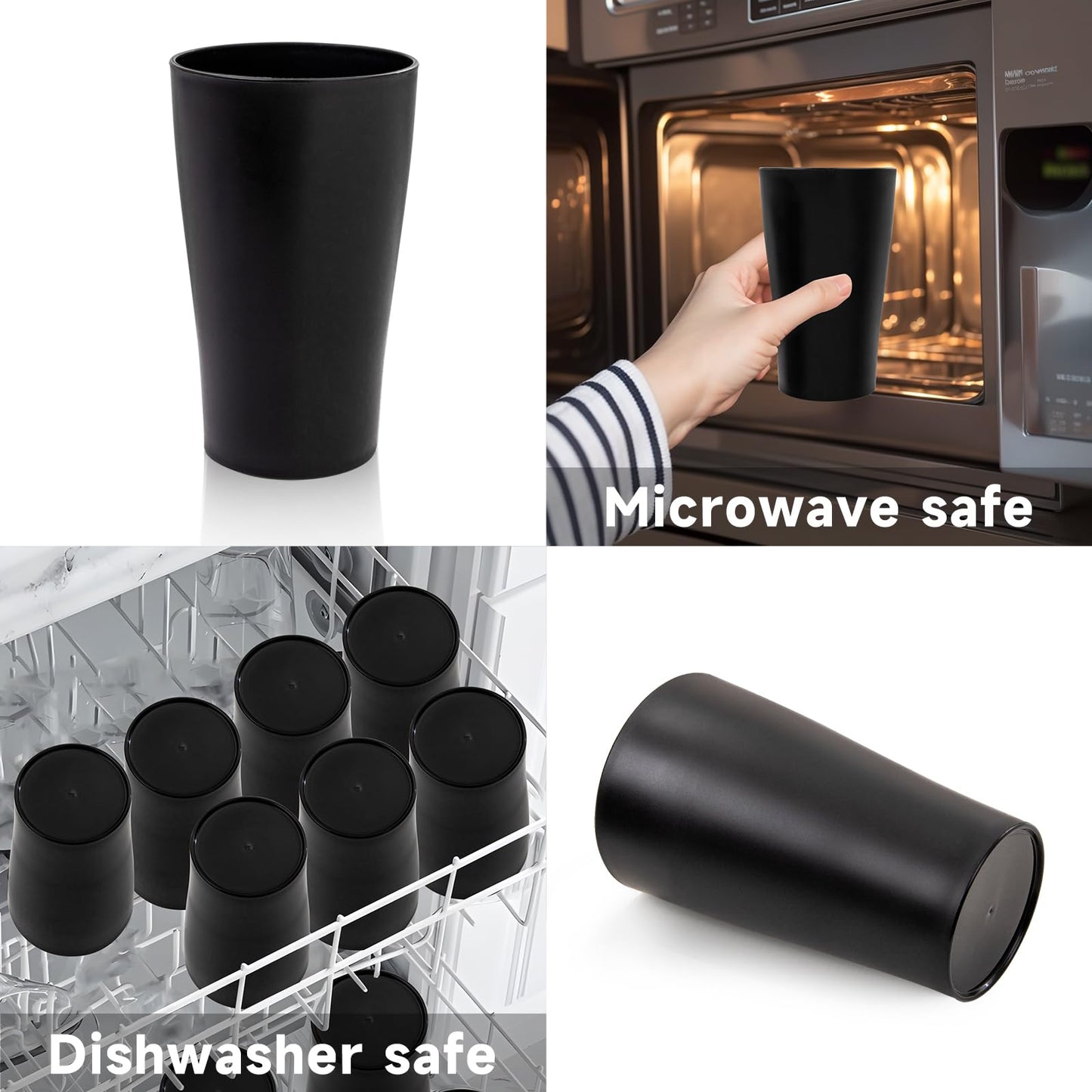 EI Black Wheat Straw Cups Set of 8,Drinking Glasses,Reusable Plastic Cups,Unbreakable Cups for Kitchen,Dishwasher Safe Water Glasses Tumblers,Suitable for Dinner on Picnic Outdoor Activities Dormitory