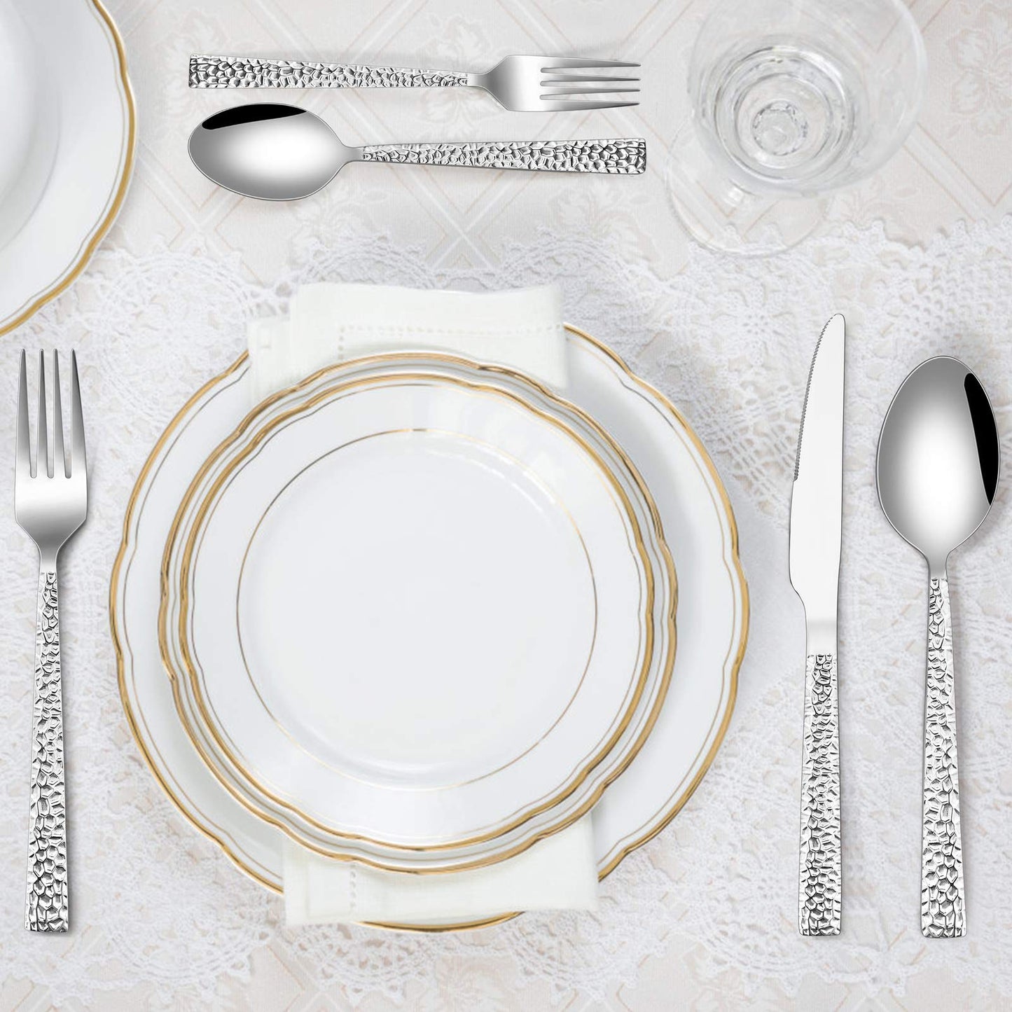 HaWare Hammered Silverware Set, 40-Piece Stainless Steel Flatware for 8, Eating Utensils Tableware Cutlery for Kitchen Hotel Restaurant Party, Mirror Polished - Dishwasher Safe