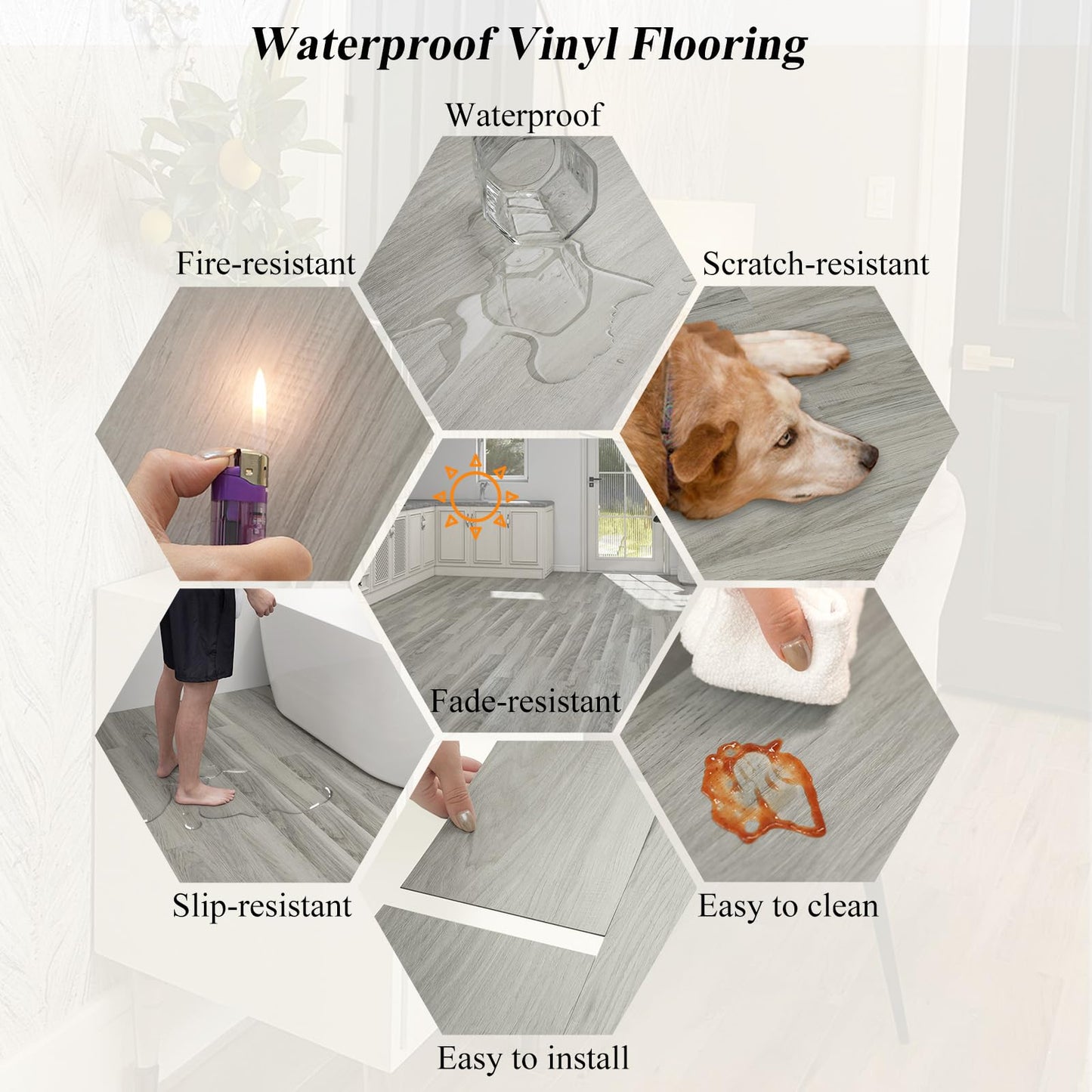 Mysflosy Peel & Stick Floor Tile, 36-Pack 54 Sq.Ft Waterproof Luxury Vinyl Flooring Self-Adhesive, Wood-Look Vinyl Planks for DIY Installation