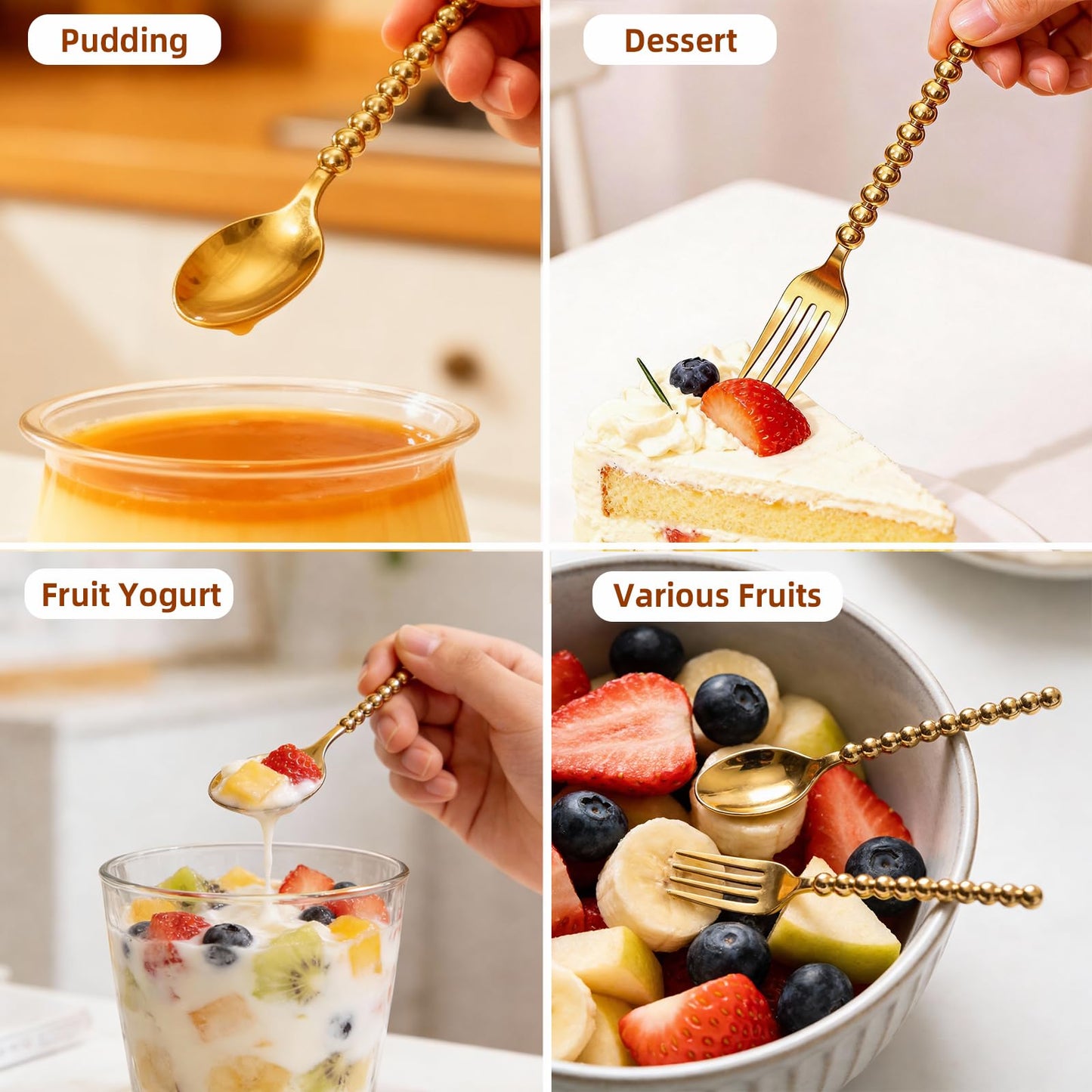 MiraFure Premium Gold Mini Dessert Utensils Set - 120-Piece (60 Forks & 60 Spoons) with Beaded Handle, 4.4 Inch BPA-Free Plastic, Appetizer Utensils for Parties, Charcuterie Boards & Tasting Events