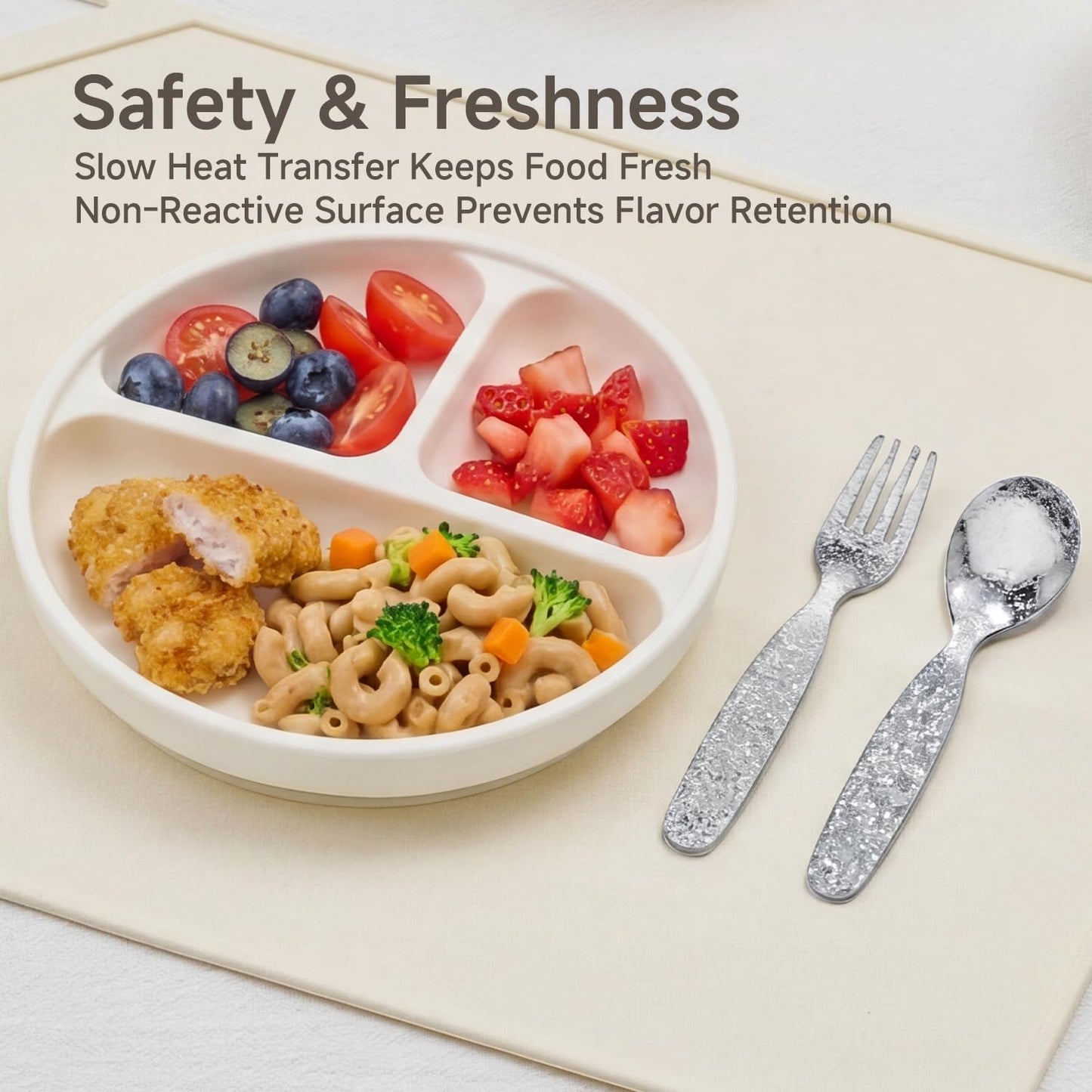 KINGSTONE Pure Titanium Toddler Utensils Set, 2-Piece Fork & Spoon Gift Set, Lightweight Kids Silverware for Self-Feeding Training, Easy Grip, BPA-Free, Dishwasher-Safe, Silver