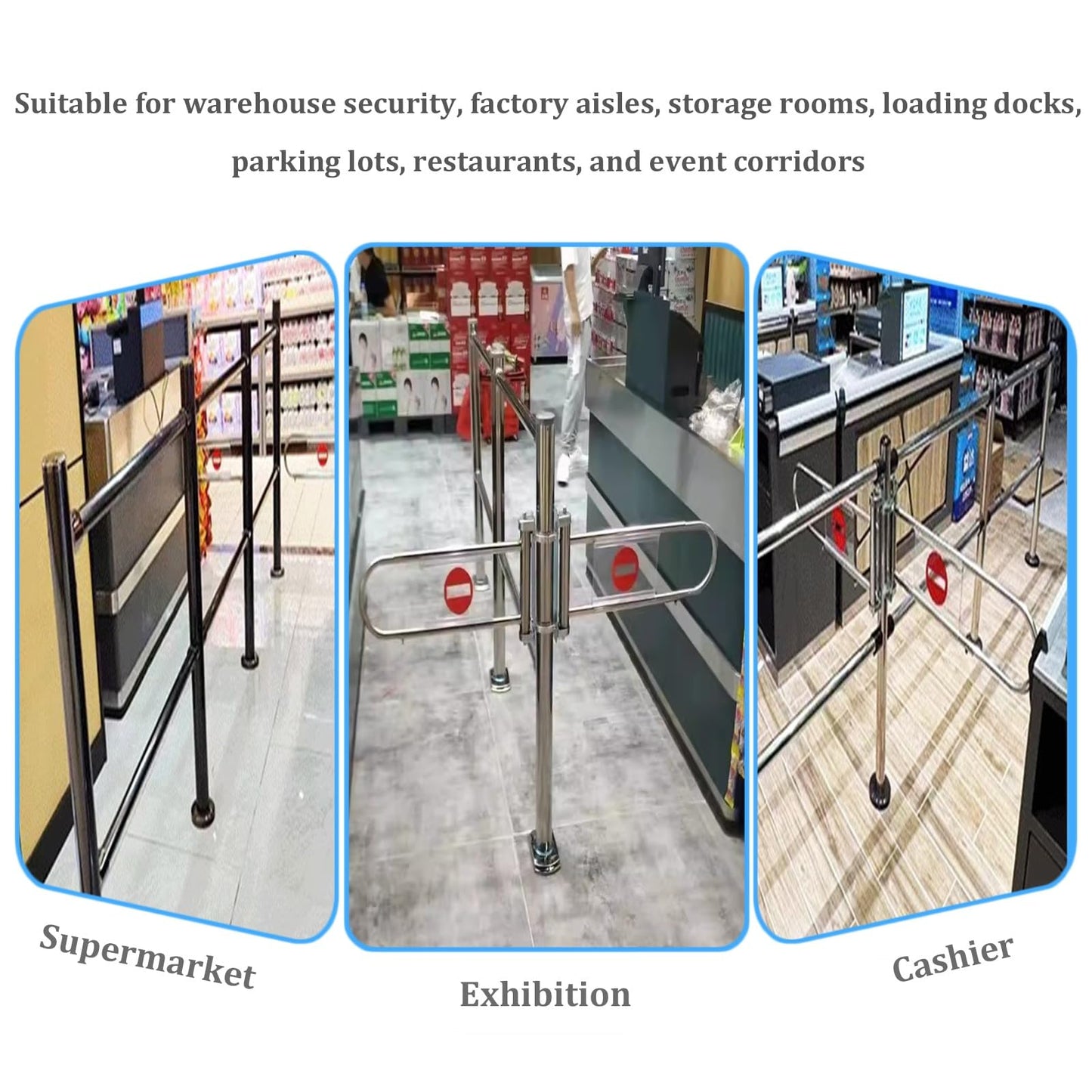 JIIPOREGJ Stainless Steel Supermarket Cashier Counter Swing Gate1-Way Pedestrian Access Door with Spring-Loaded Automatic Closure for Library Safety.Black-300X100Cmx6.3Cm