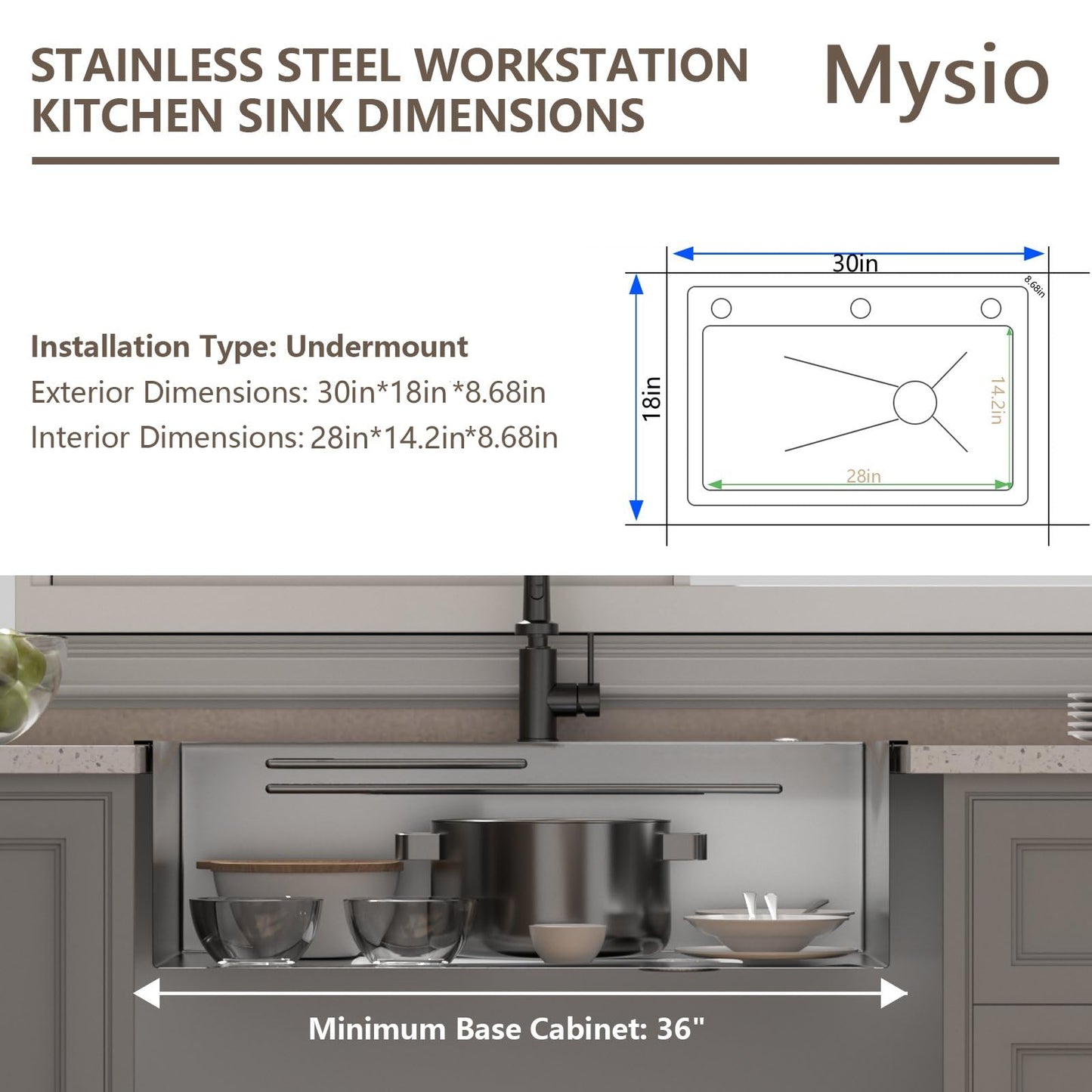 30 x 18 inch Kitchen Sink, Single Bowl Stainless Steel Gunmetal Black Topmount Multifunctional Drop In Sink with Pull-Down Faucet (Black, 3018)