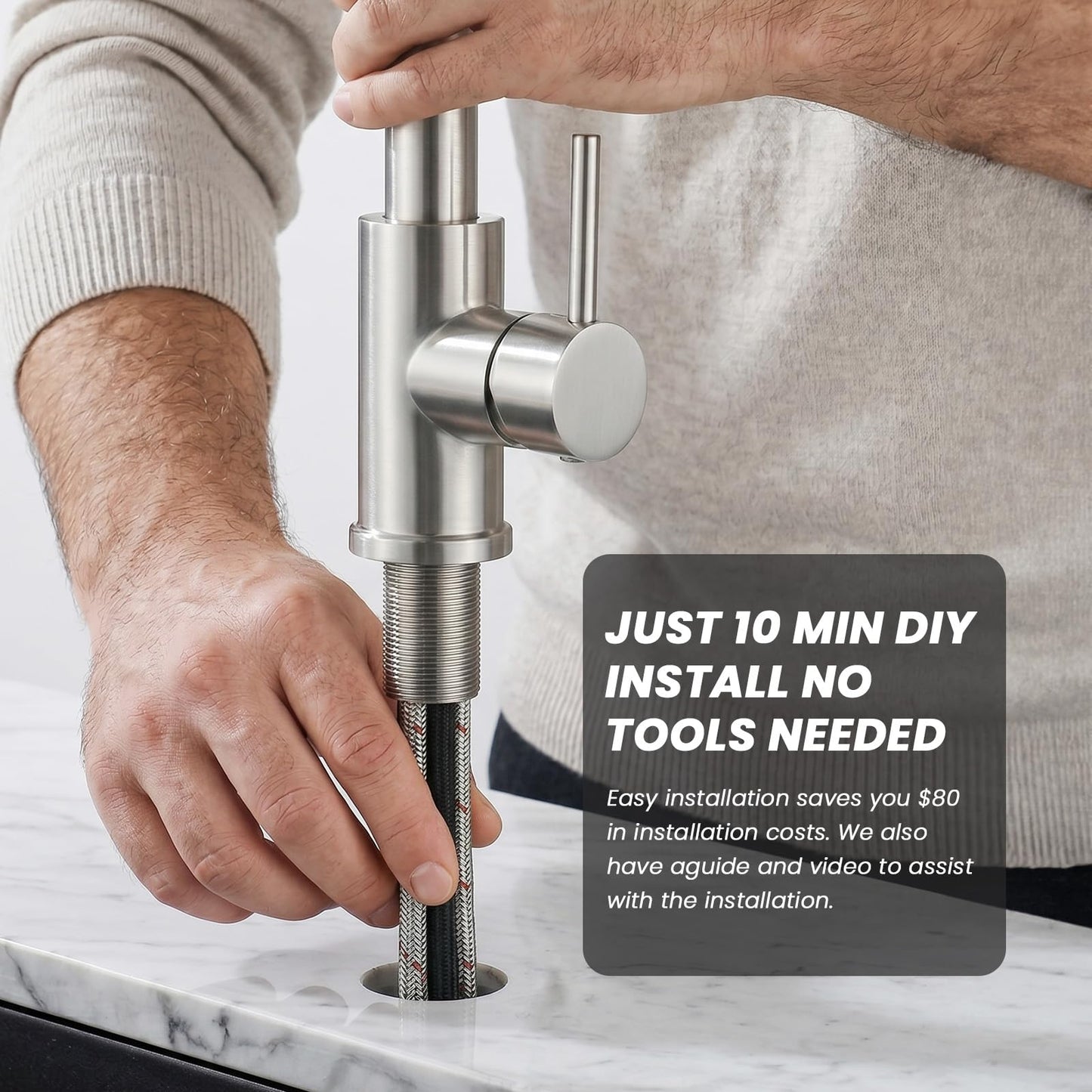 Kicimpro Kitchen Faucets with Pull Down Sprayer, NSF Certified Lead-Free 304 Stainless Steel Sink Faucet 1 Hole, Faucet for Kitchen Sink, Rv, Bar, Camper, Laundry, Easy Installation,Brushed Nickel