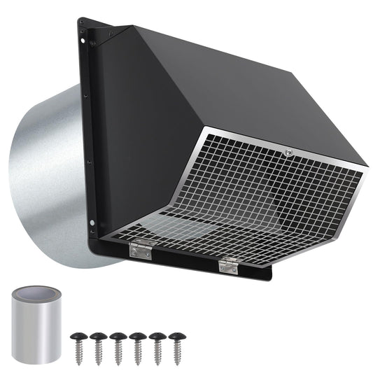 7Inch Wall Vent with Screen and Damper,Galvanized Steel Hooded Wall Vent Cover Cap Exhaust Vent Cover Outside,Exterior Vent Hood Outdoor for Kitchen Range Hood Laundry Dryer Bathroom Fan Duct Air Vent