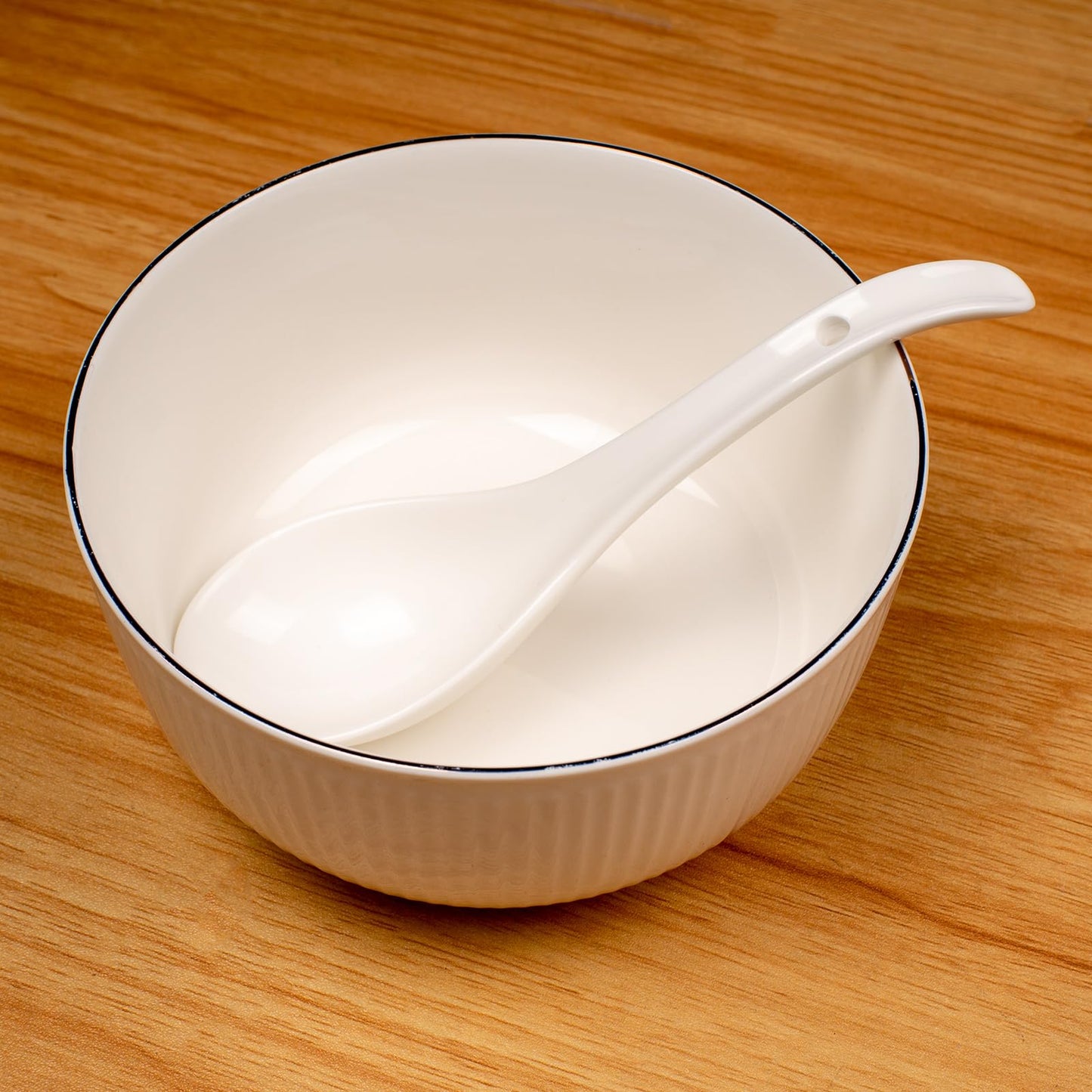 Soup Spoons Set of 8, Ceramic Chinese Soup Spoon, Asian Soup Spoons, White Japanese Spoon Large for Ramen Pho Wonton Dumpling Miso, Deep Oval Hook Design (8 pcs-6.7 inch)