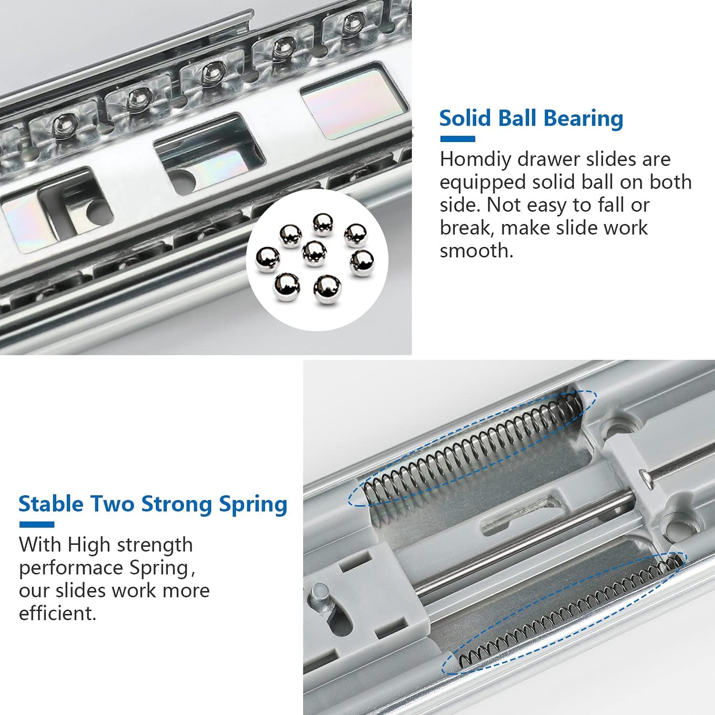 homdiy 5 Pair Soft Close Drawer Slides, 20 Inch 10 Pieces Heavy Duty Side Mount Ball Bearing, 3-Section Full Extension, 100LB Capacity (Silver) for Cabinets