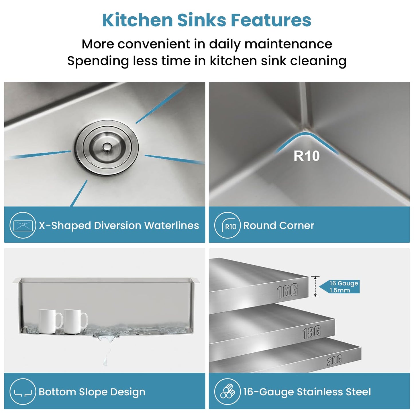 32 Inch Undermount Kitchen Sink, 16 Gauge Stainless Steel Workstation Sink with Accessories, Single Bowl, Brushed Finish (32"x19"x10")