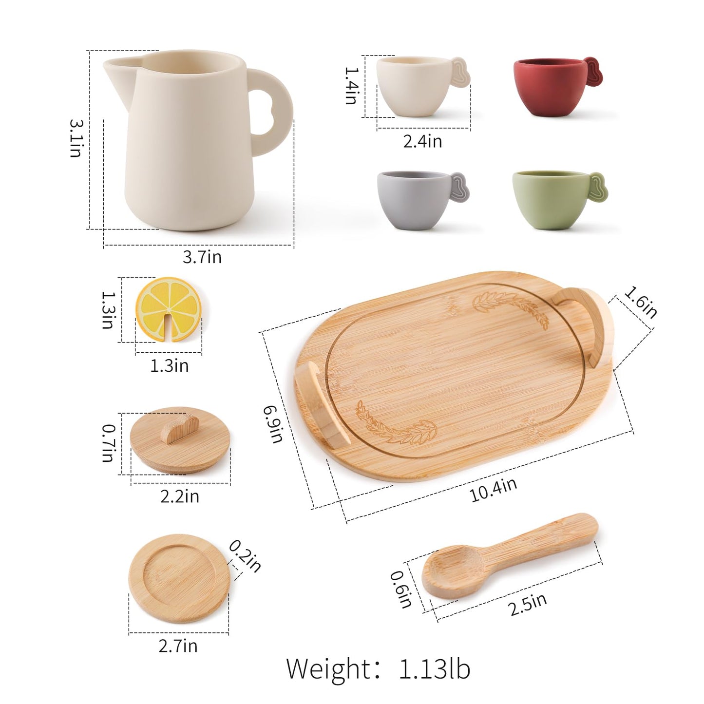 Youuys Wooden Tea Party Set for Toddler 3-5,Kids Tea Sets for Little Girls 4-6, 14pcs Silicone Kitchen Accessories, Pretend Play Montessori Toys with Tray for 3 4 5 6 Year Old Birthday