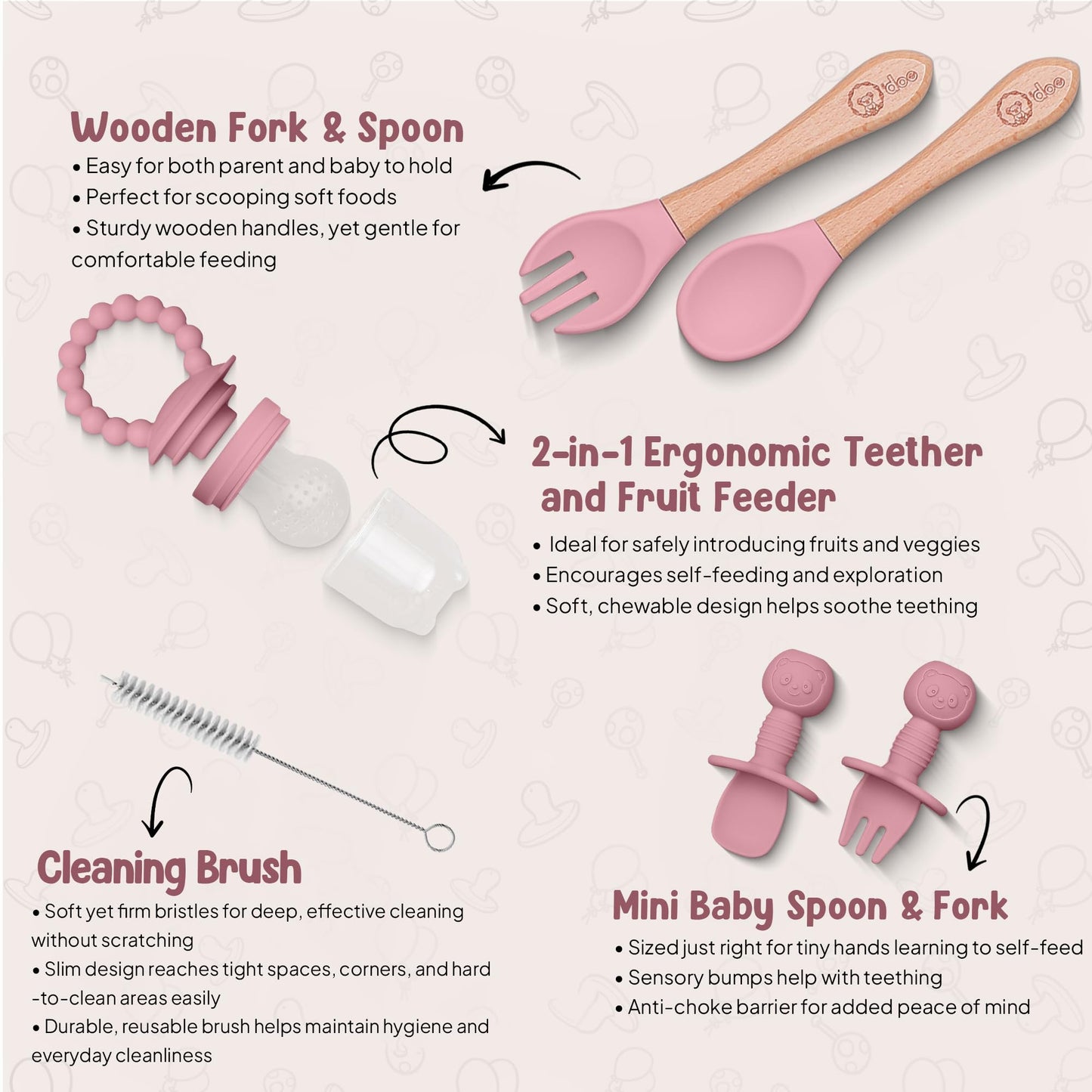 O'doe Baby Weaning Set – 15 Pcs Silicone Baby Feeding Set with Suction Plate, Bowl, Bib, Sippy Cup, Fruit Feeder & Freezer Tray – Baby Plates and Bowls Set for 3M+ | BPA-Free Baby Dishes & Utensils