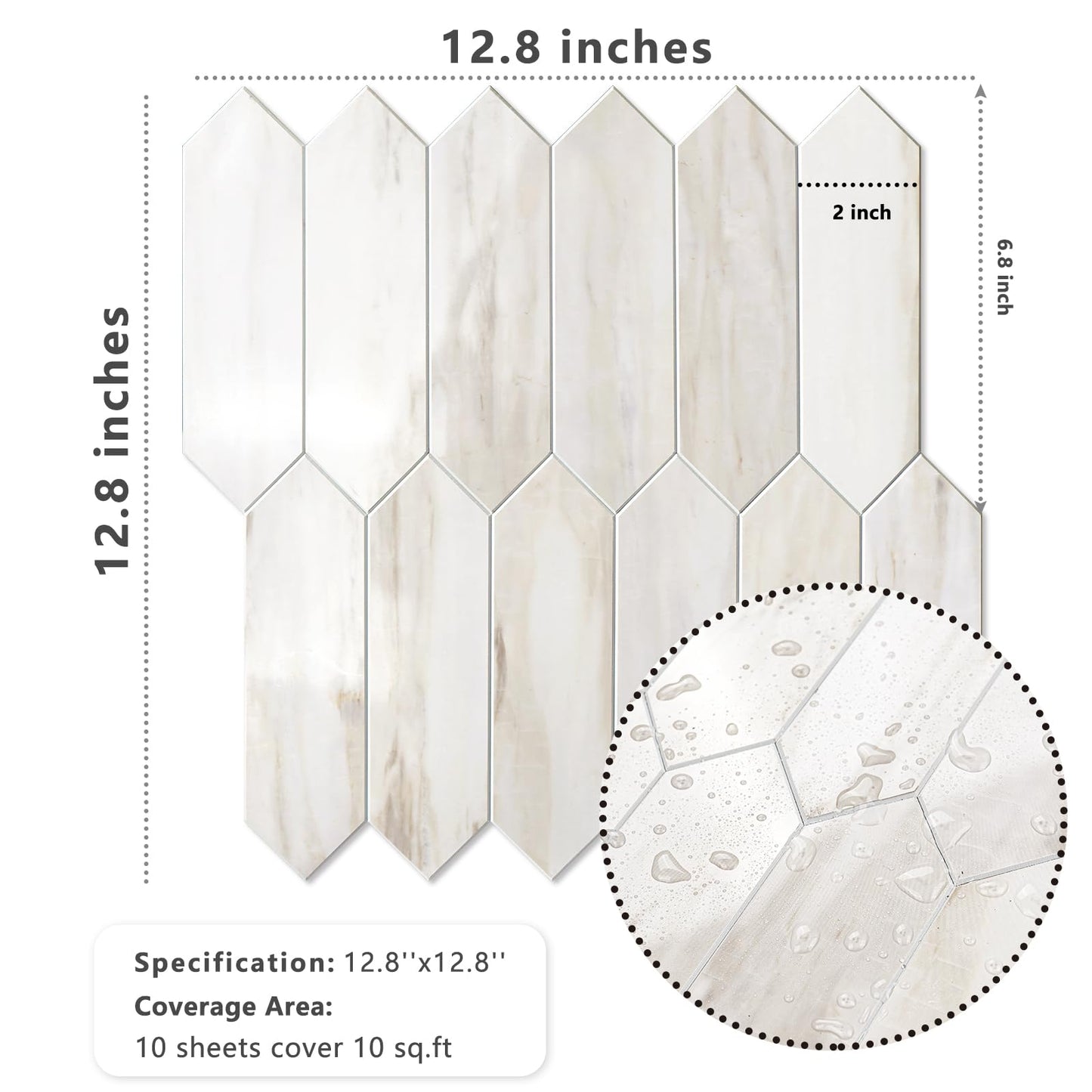 Vamos Tile Glossy Wood Marble Grain Backsplash Tile Peel and Stick, 12.8 x 12.8 Inch 10 Sheets Long Hexagon PVC Self Adhesive Mosaic Wall Tiles Stick on Backsplash for Kitchen and Bathroom
