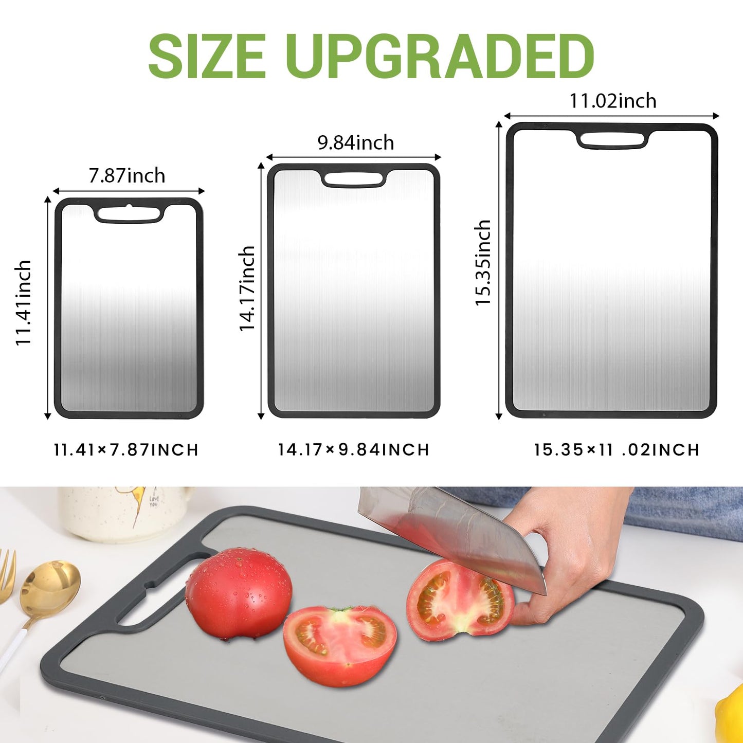 Titanium Cutting Boards for Kitchen & Camping,Metal Cutting Board,Silicone Edge for Non-Slip & Non-Cut,Built-in Handle,Long Lasting,Stain Resistant,Rust Resistant, Small(11.41''×7.87'')