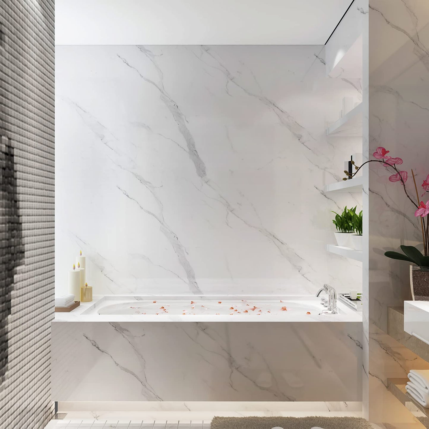 HOLOMEY Marble Contact Paper for Countertops Cabinets Waterproof 31x157 inch Glossy Marble Peel and Stick Wallpaper Self-Adhesive Counter Top Vinyl Wrap Removable Marble Wallpaper for Kitchen Bathroom