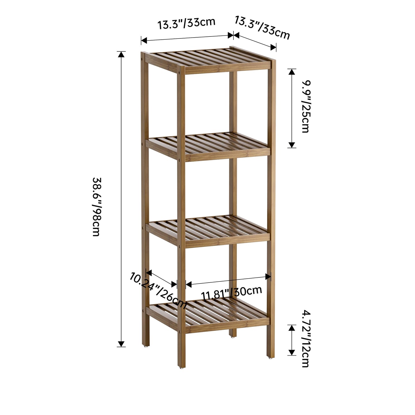 SMIBUY Bathroom Storage Shelf, 4-Tier Bamboo Rack Organizer, Multifunctional Shelving Unit for Living Room Bedroom Kitchen (Walnut)