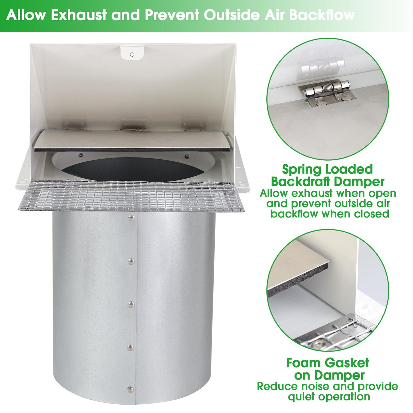 JYINCPED 10 Inch Hooded Wall Vent with Screen and Damper,Galvanized Steel Exterior Wall Exhaust Vent Cover Cap for Kitchen Range Hood Duct Ventilation Outside Air Exhaust Applications,White