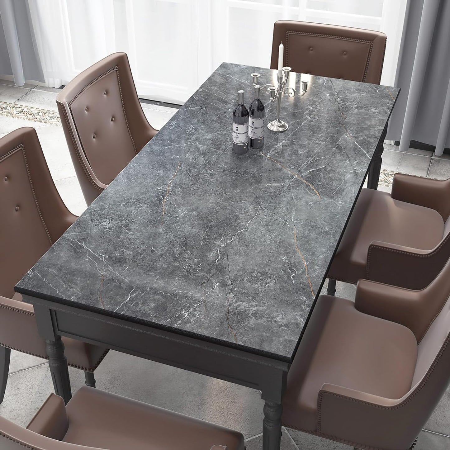 BOMENG Glossy Marble Contact Paper Granite Grey Peel and Stick Wallpaper for Bathroom Kitchen Cabinets Countertops Furniture Renovation, Removable Waterproof Self-Adhesive Vinyl Wrap 24" x 197", Gray