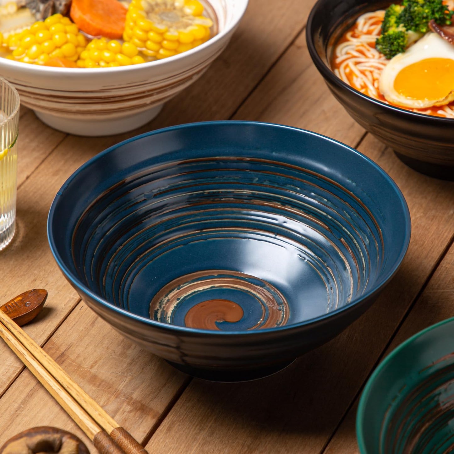 YUN TAO Ceramic Ramen Bowls Set of 4, 35 oz Large Japanese Style Serving Bowls for Salad,Udon, Soba, Pho,Pasta, Asian Soup Noodle (Multicolor - Set of 4)