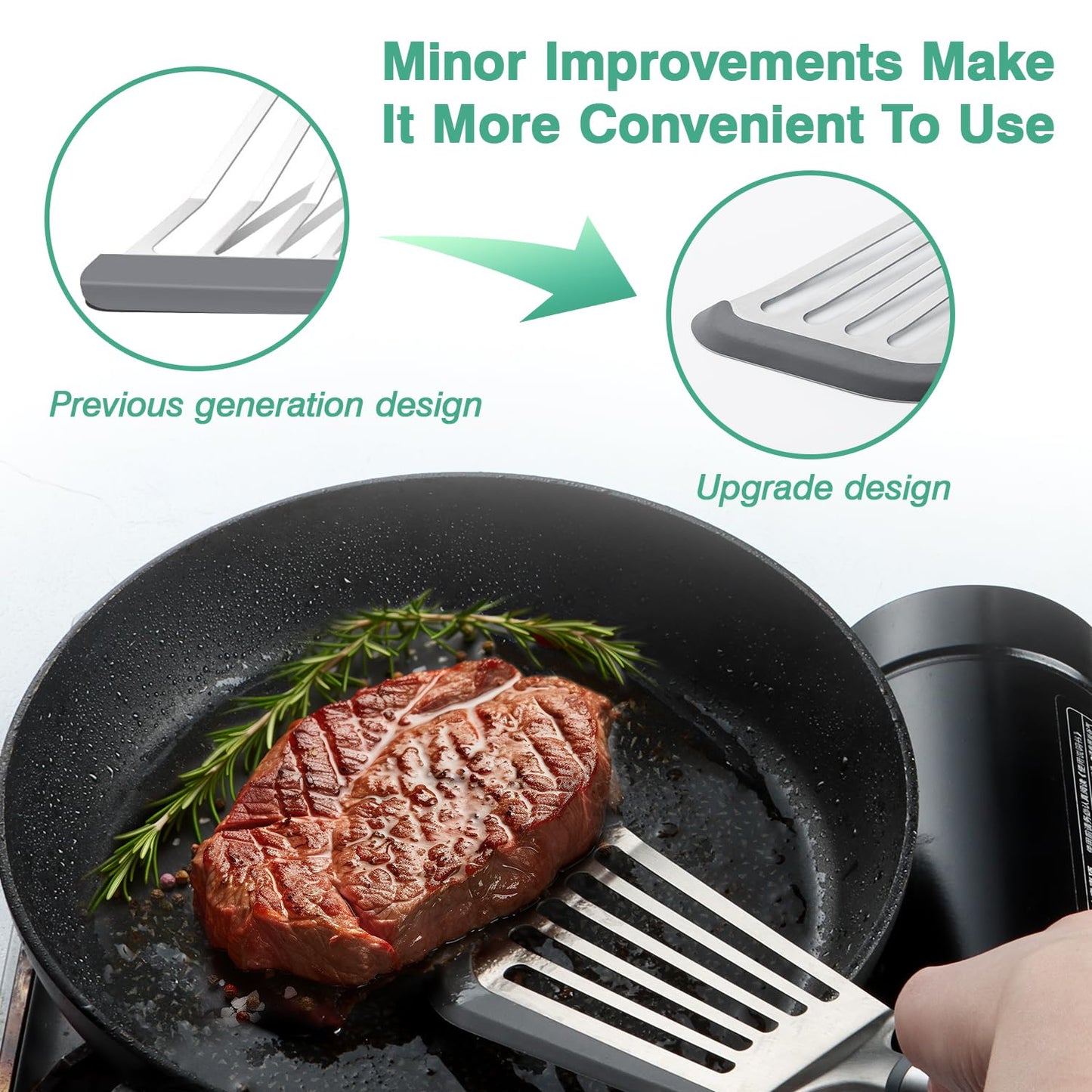 Lebabo Silicone Spatula - Fish Spatula for Non Stick Frying Pan - Flexible Slotted Turner for Cooking and Flipping - Stainless Steel Egg Flipper with Silicone Edge - Heat Resistant - Dishwasher Safe