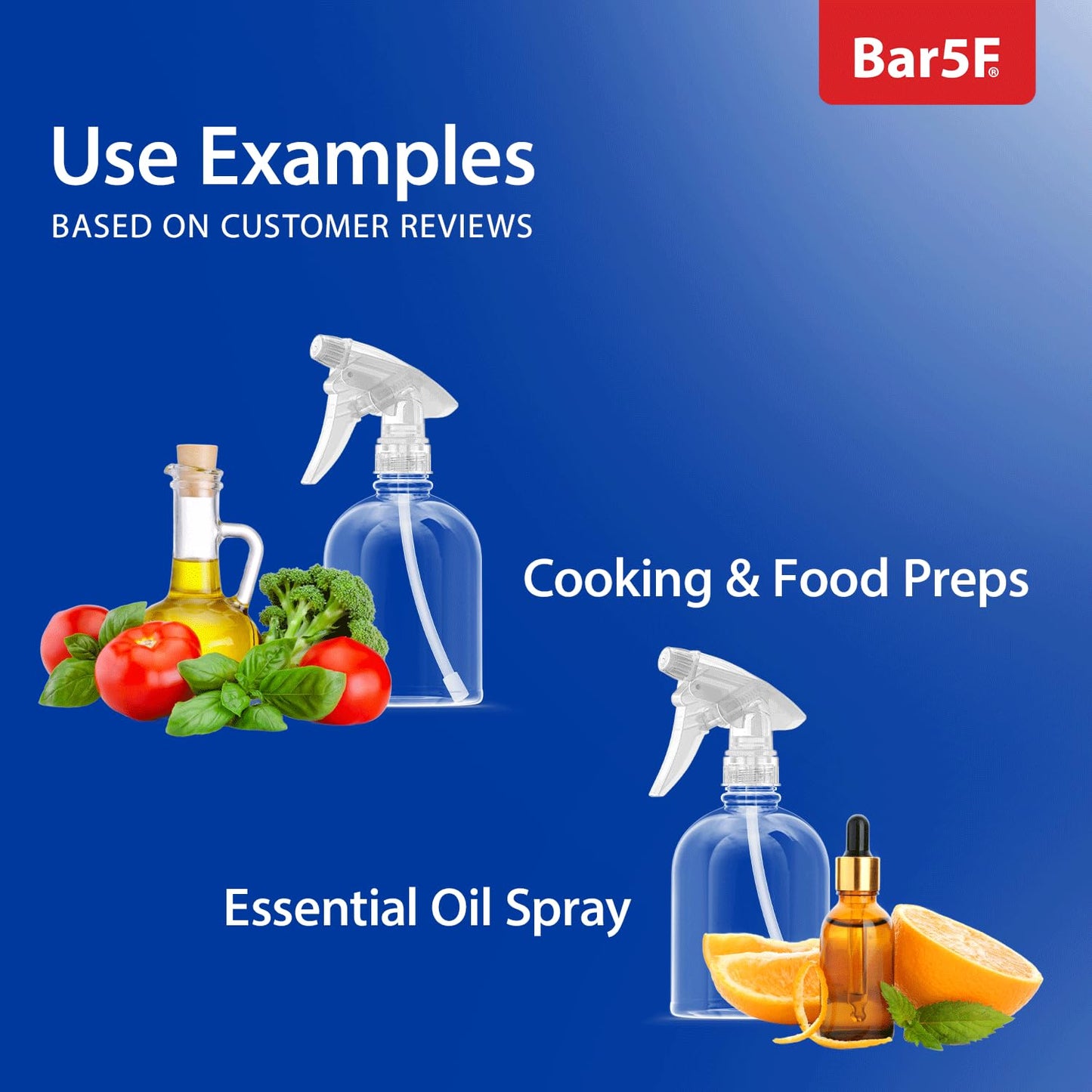 Bar5F Empty Clear Spray Bottle Adjustable Head Sprayer from Fine to Stream, Natural, 16 Oz, Pack of 3