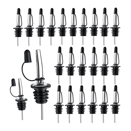 Pafusen 24 Pack Stainless Steel Speed Pourers Spouts with Tapered, Liquor Pourers with Rubber Cap, Hygienic, Dishwasher Safe, Fits most Classic Bottle's Lip up to 3/4"